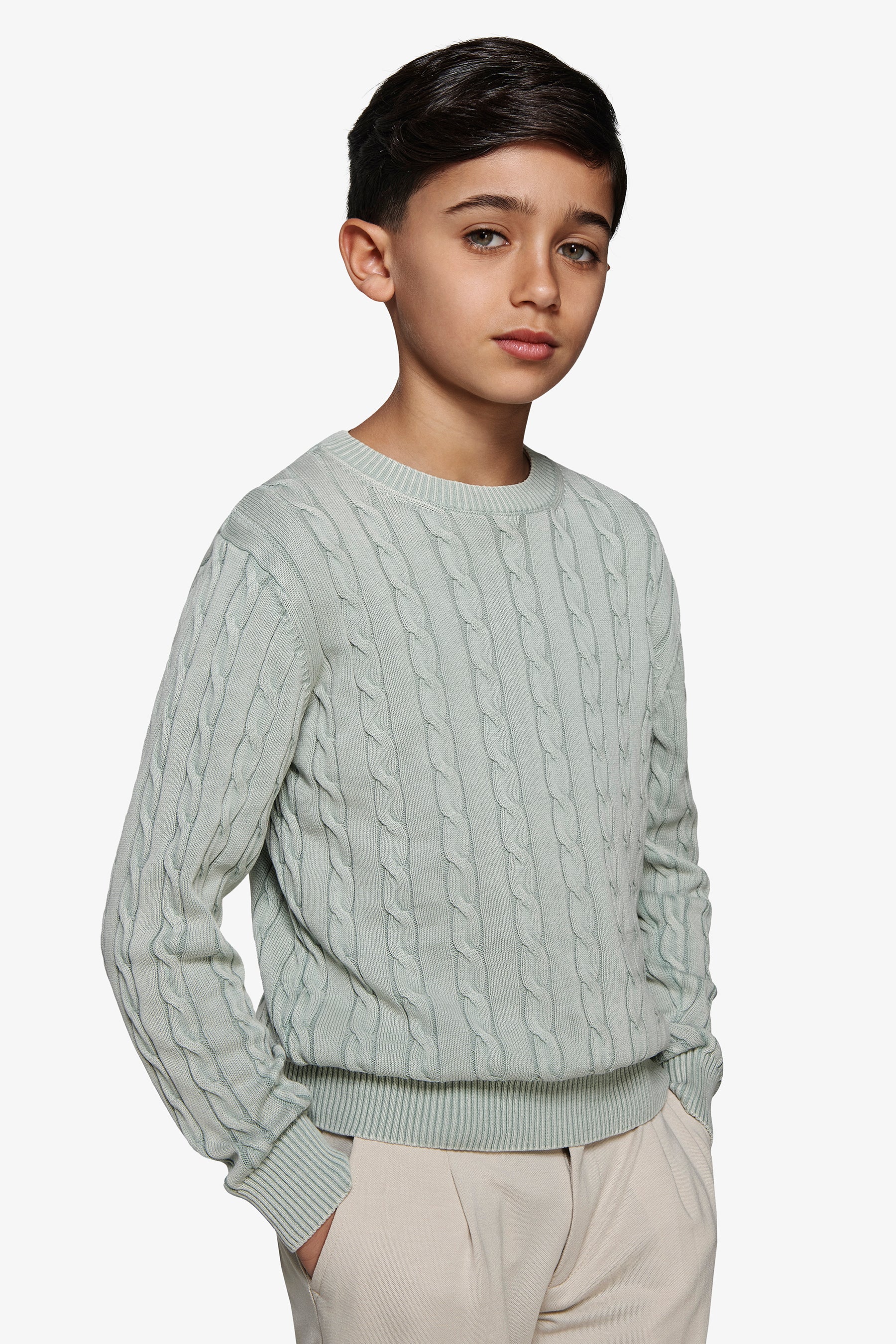 Jersey de cuello redondo trenzado salvia Kids
