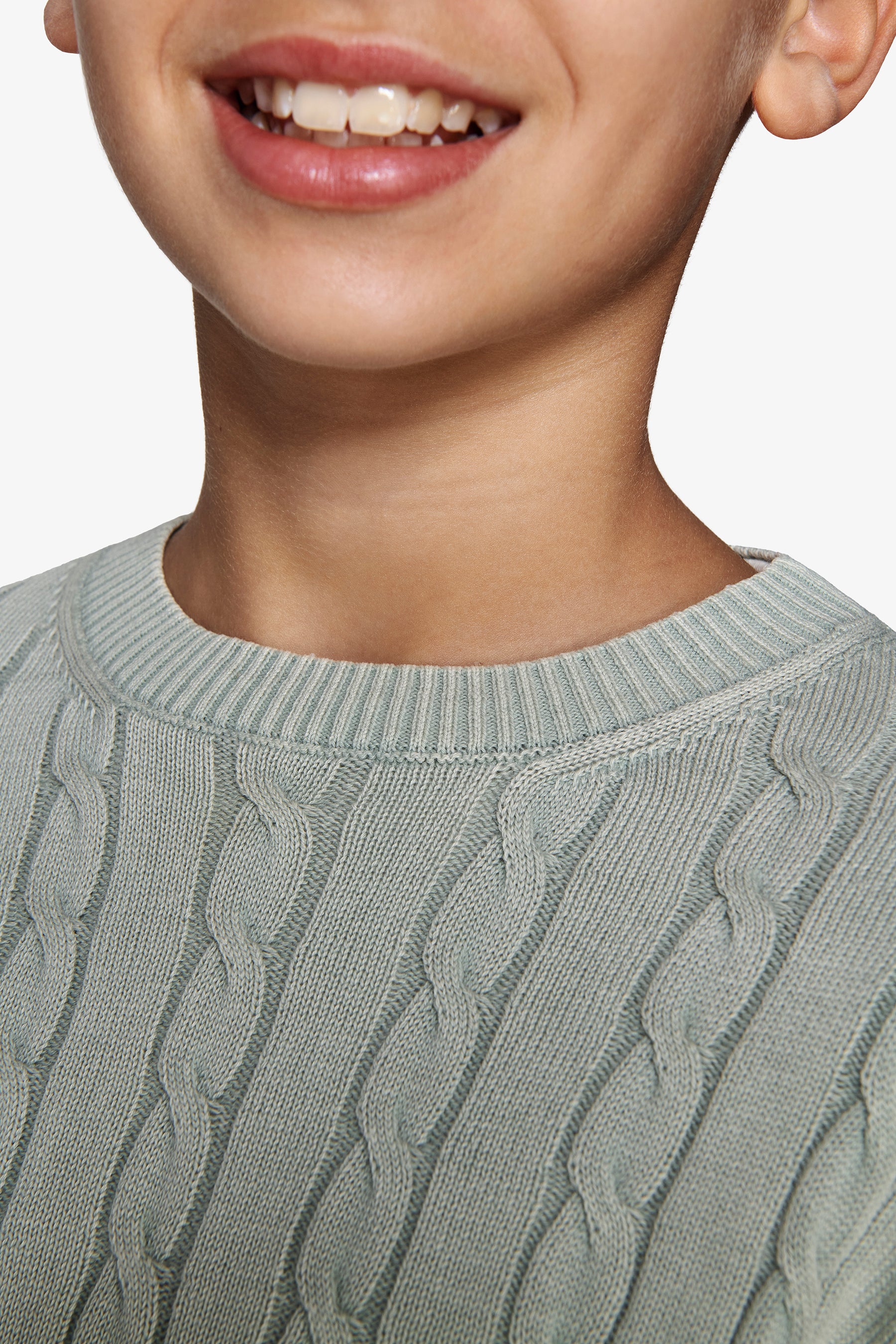 Jersey de cuello redondo trenzado salvia Kids