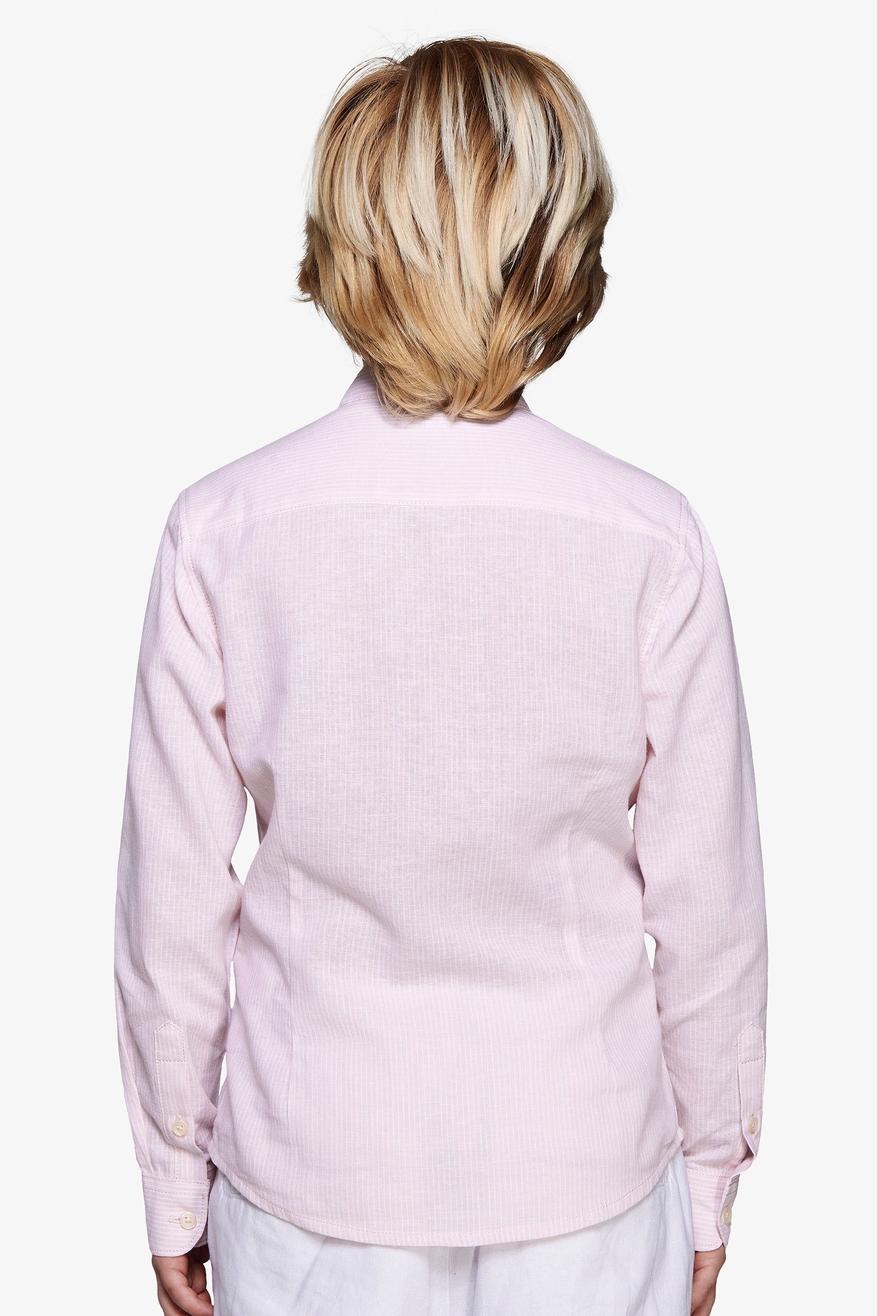 Camicia coreana a righe misto lino rosa Kids-Dan John