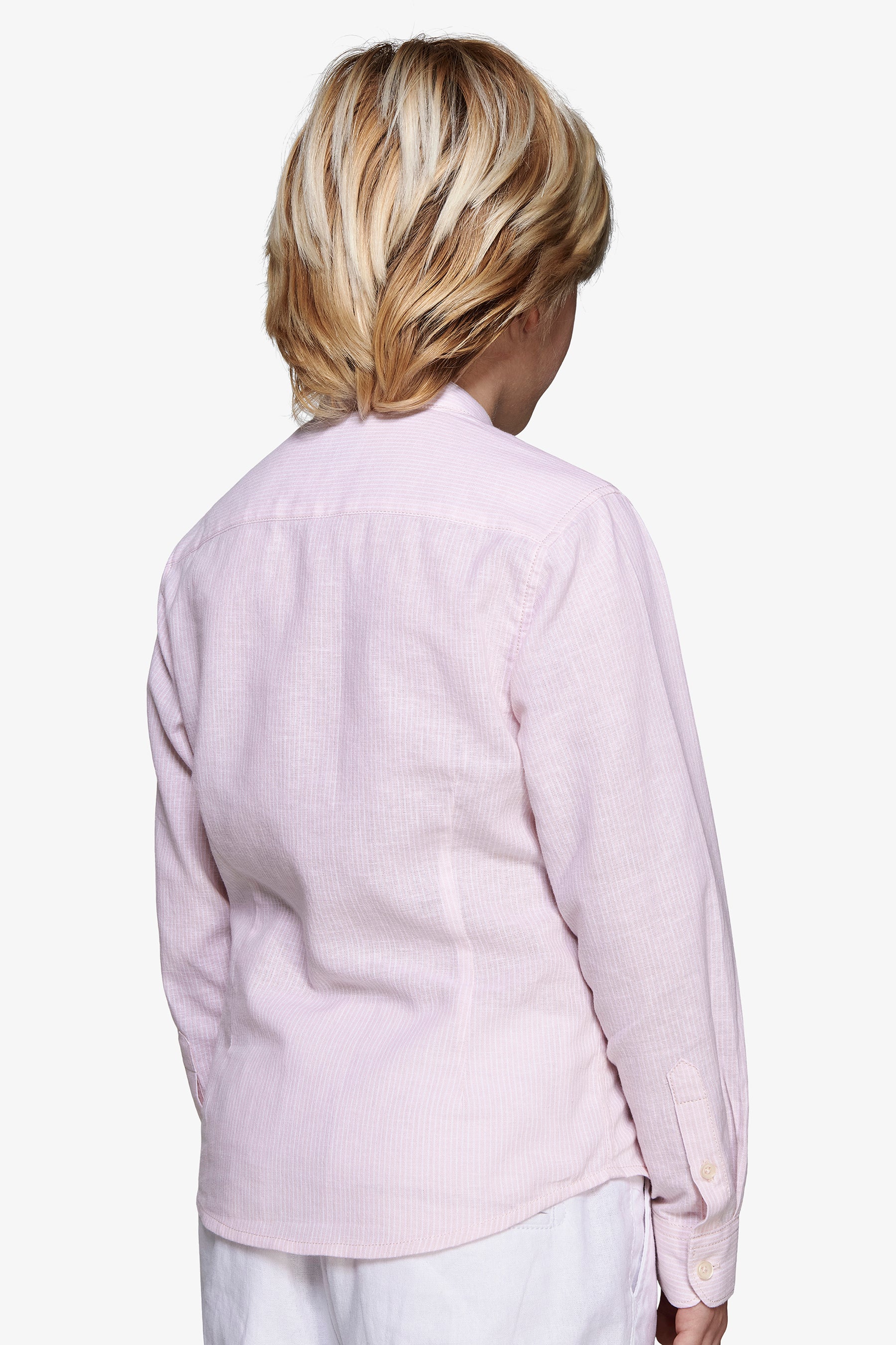 Camicia coreana a righe misto lino rosa Kids-Dan John