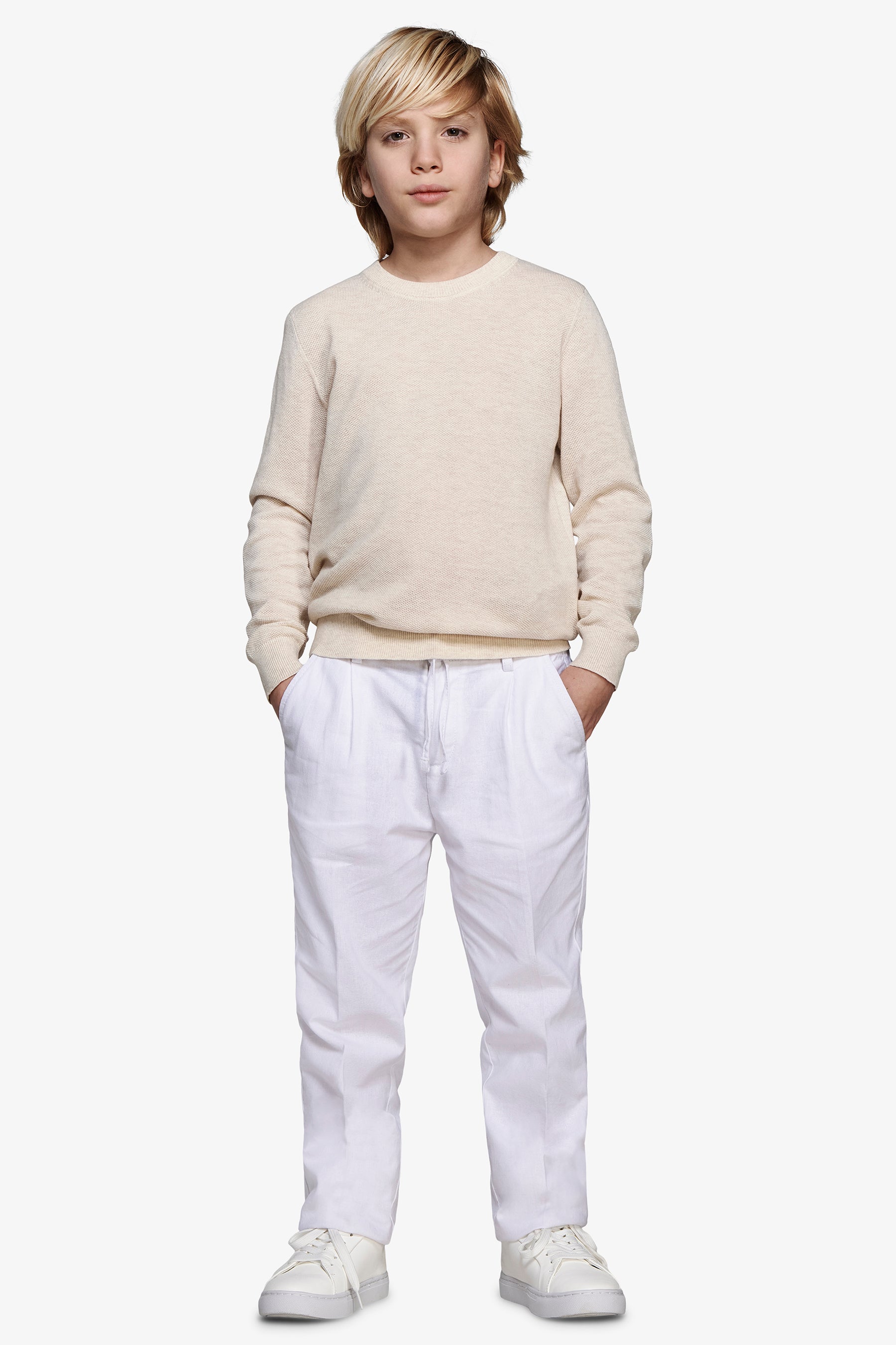 KIDS Sand woven crewneck sweater