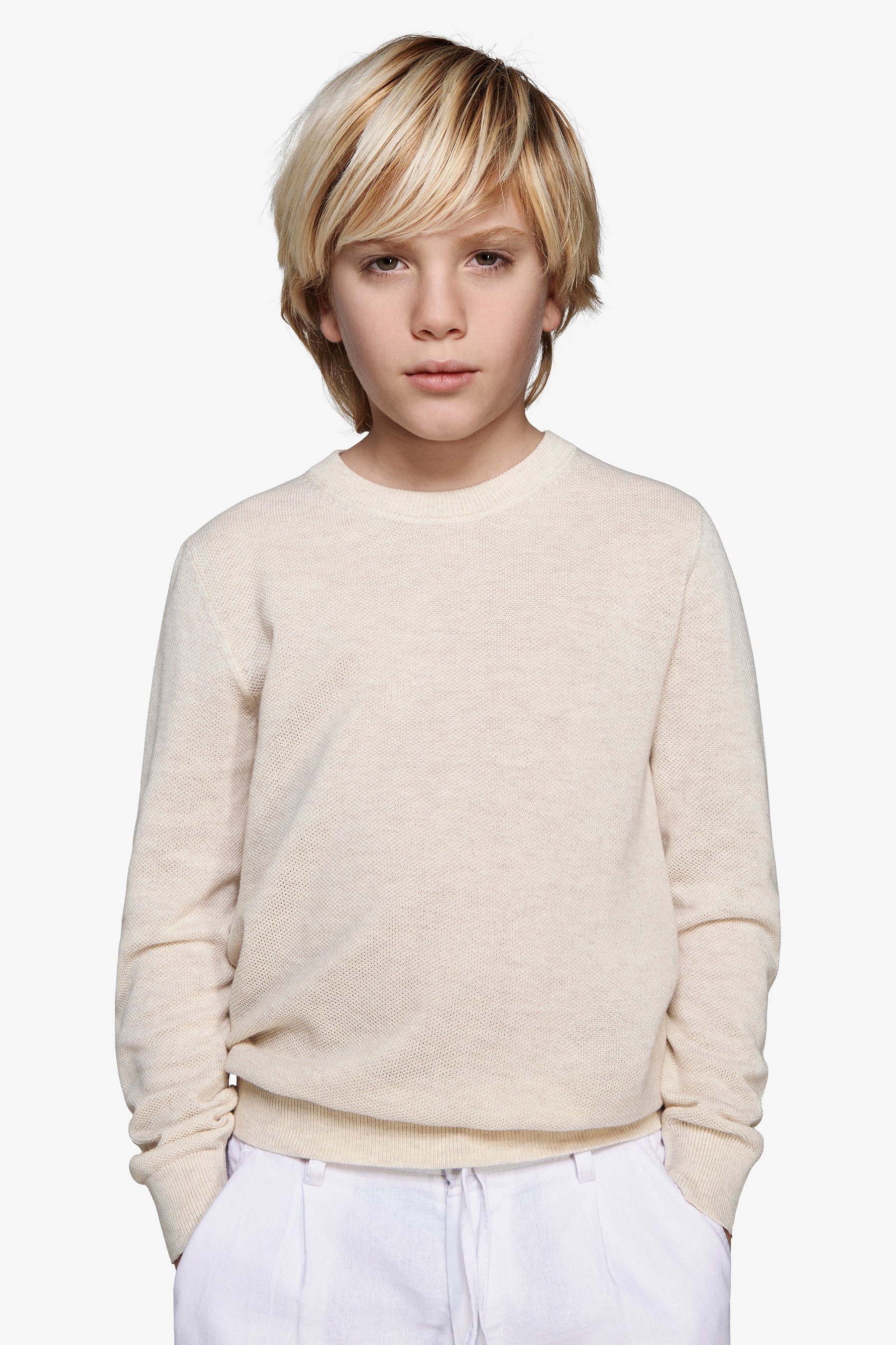 Jersey de cuello redondo texturizado arena Kids