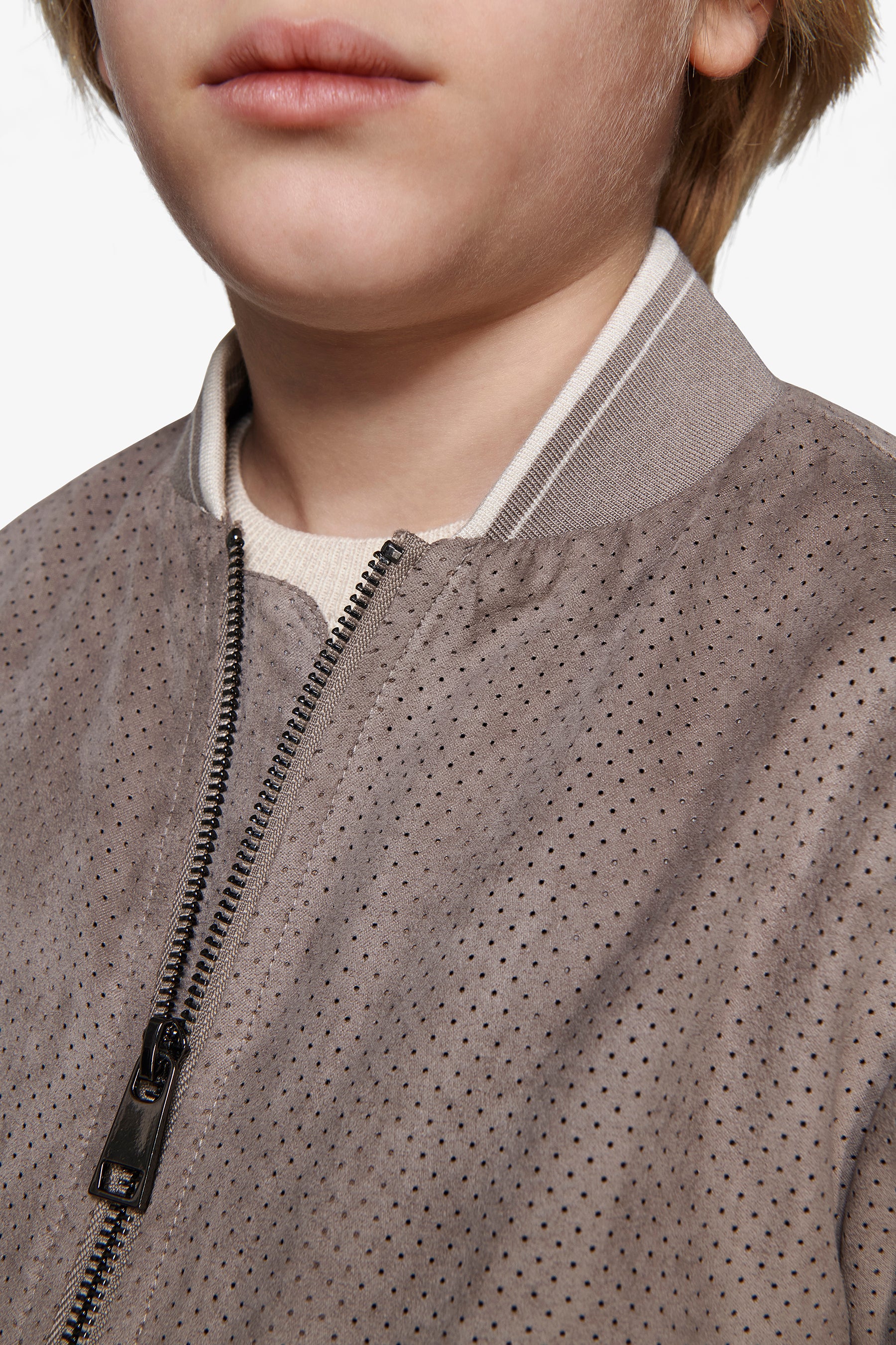 Bomber in ecosuede traforato tortora Kids-Dan John