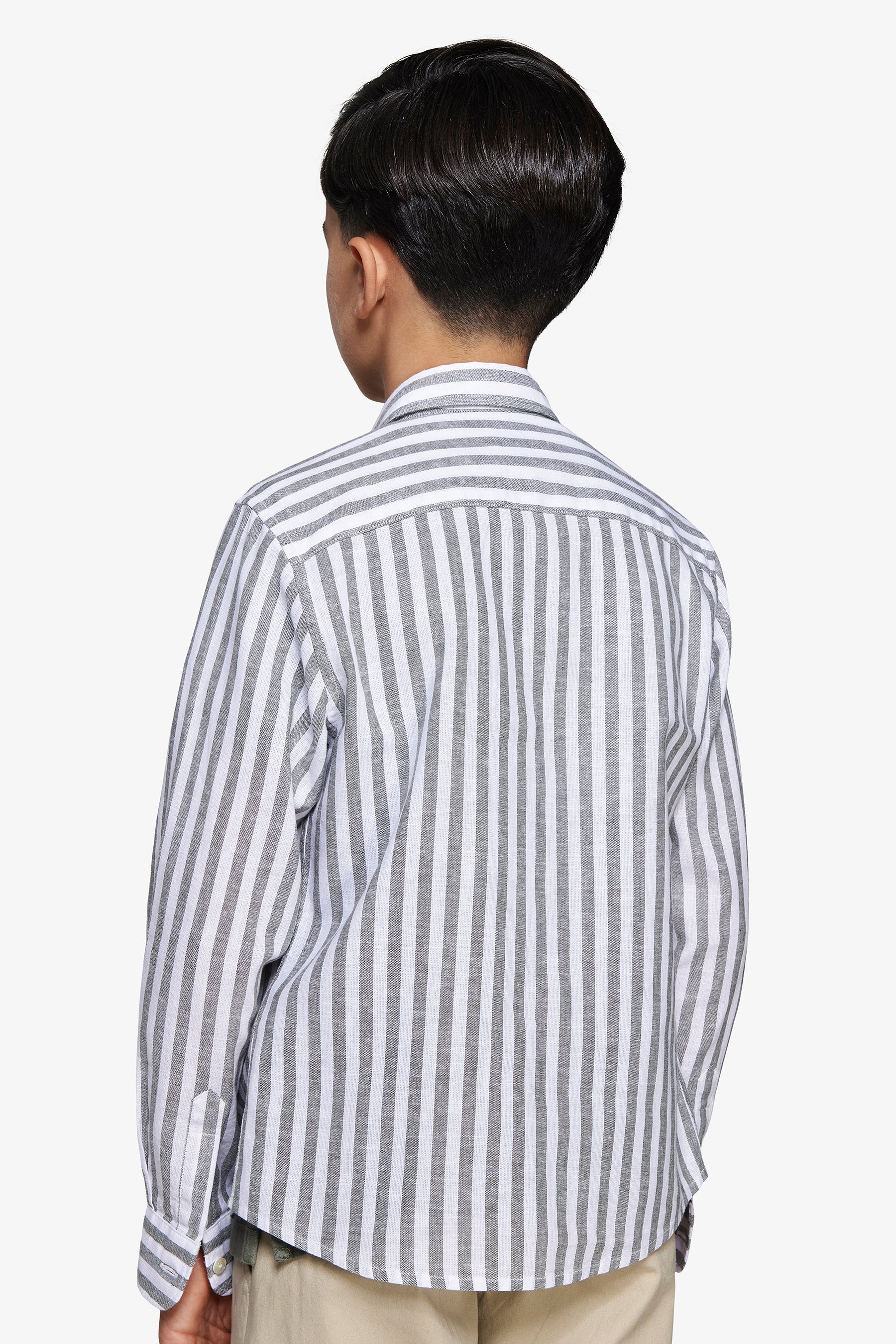 KIDS Green striped linen blend shirt