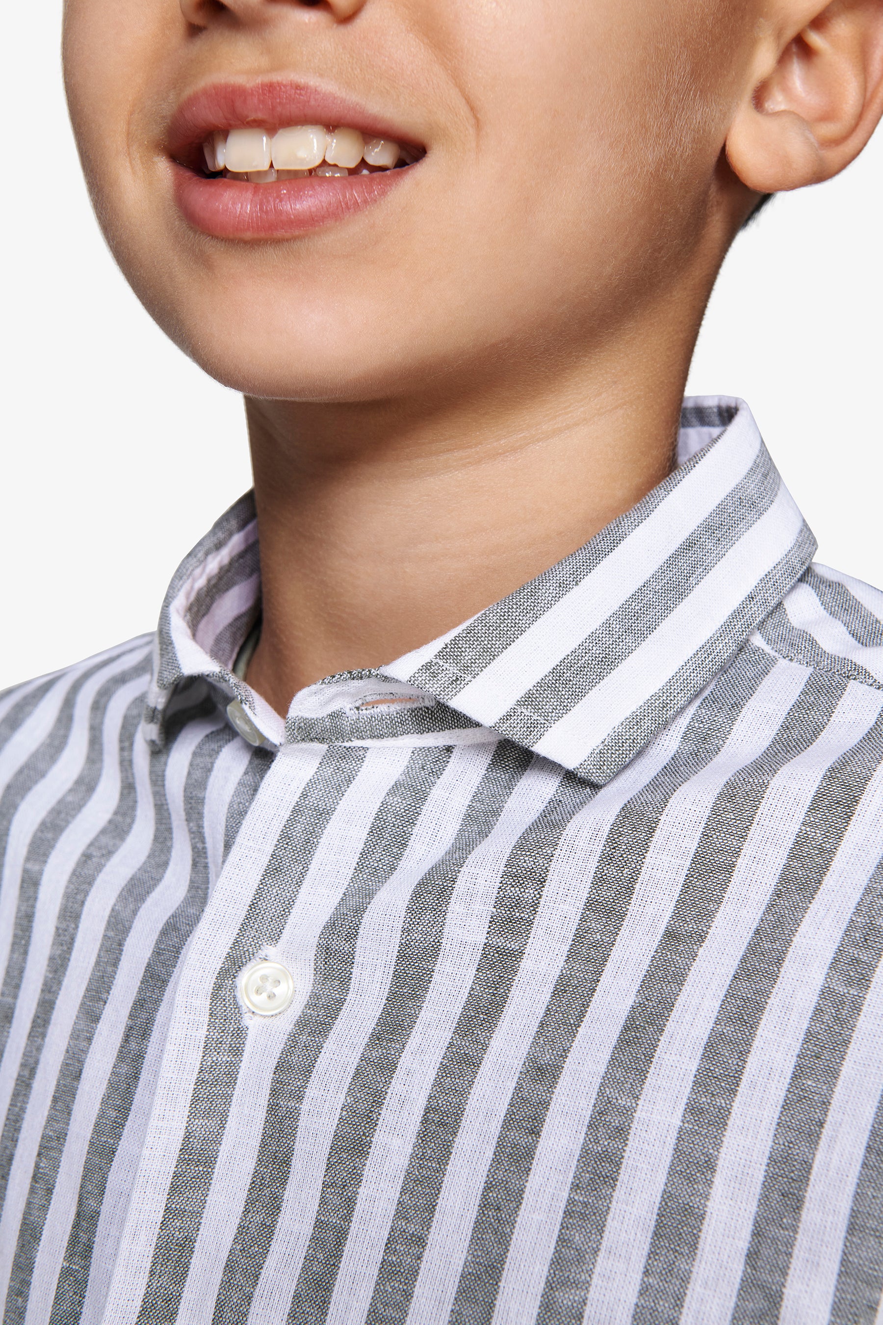 Camisa en mezcla de lino a rayas verde Kids