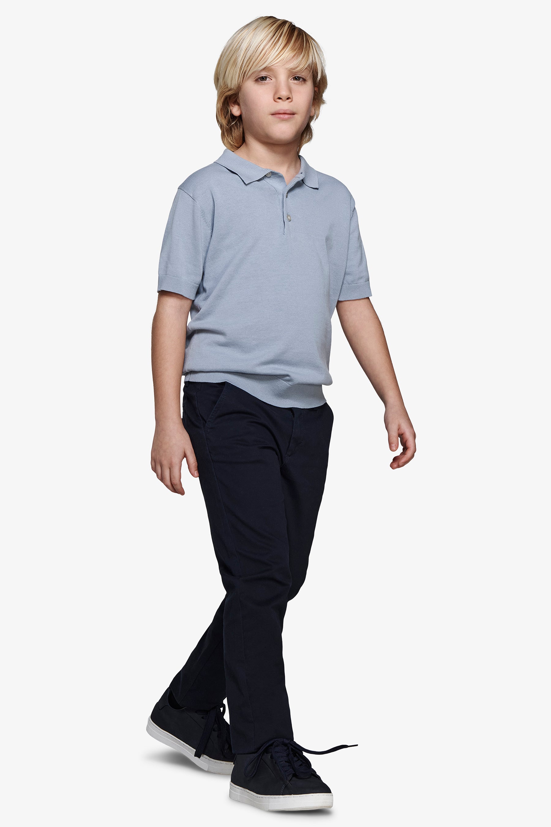 KIDS Light blue brushed cotton knit polo