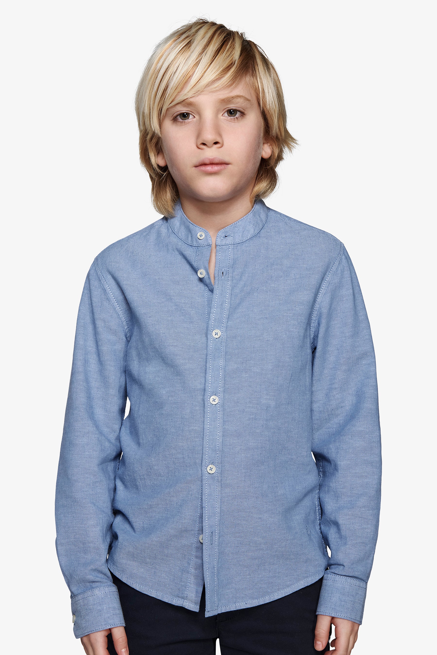 Chemise bleu turquoise à col Mao en polylin Kids