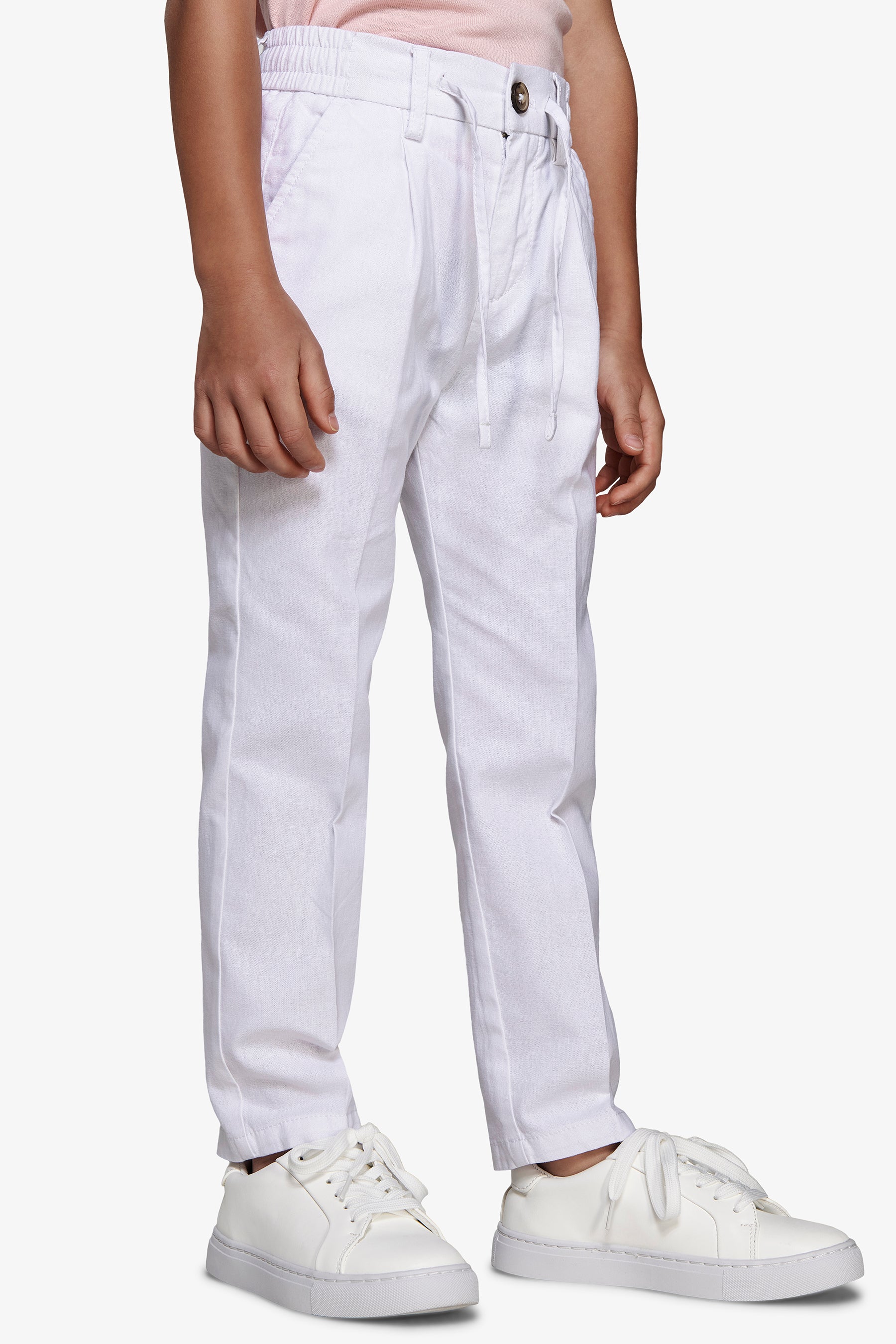 KIDS White linen blend drawstring pants