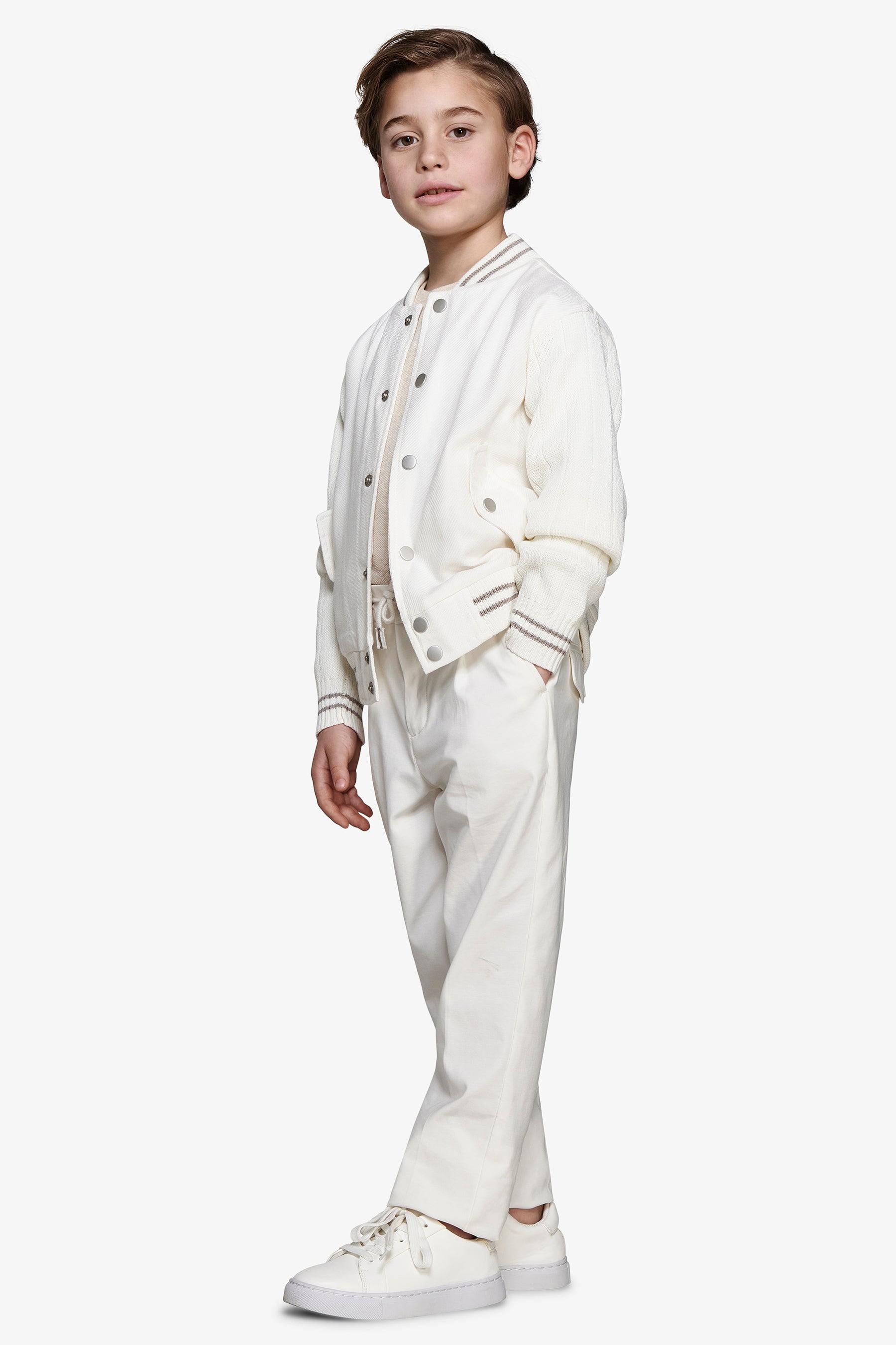 Bomber misto lino bimaterico panna Kids-Dan John