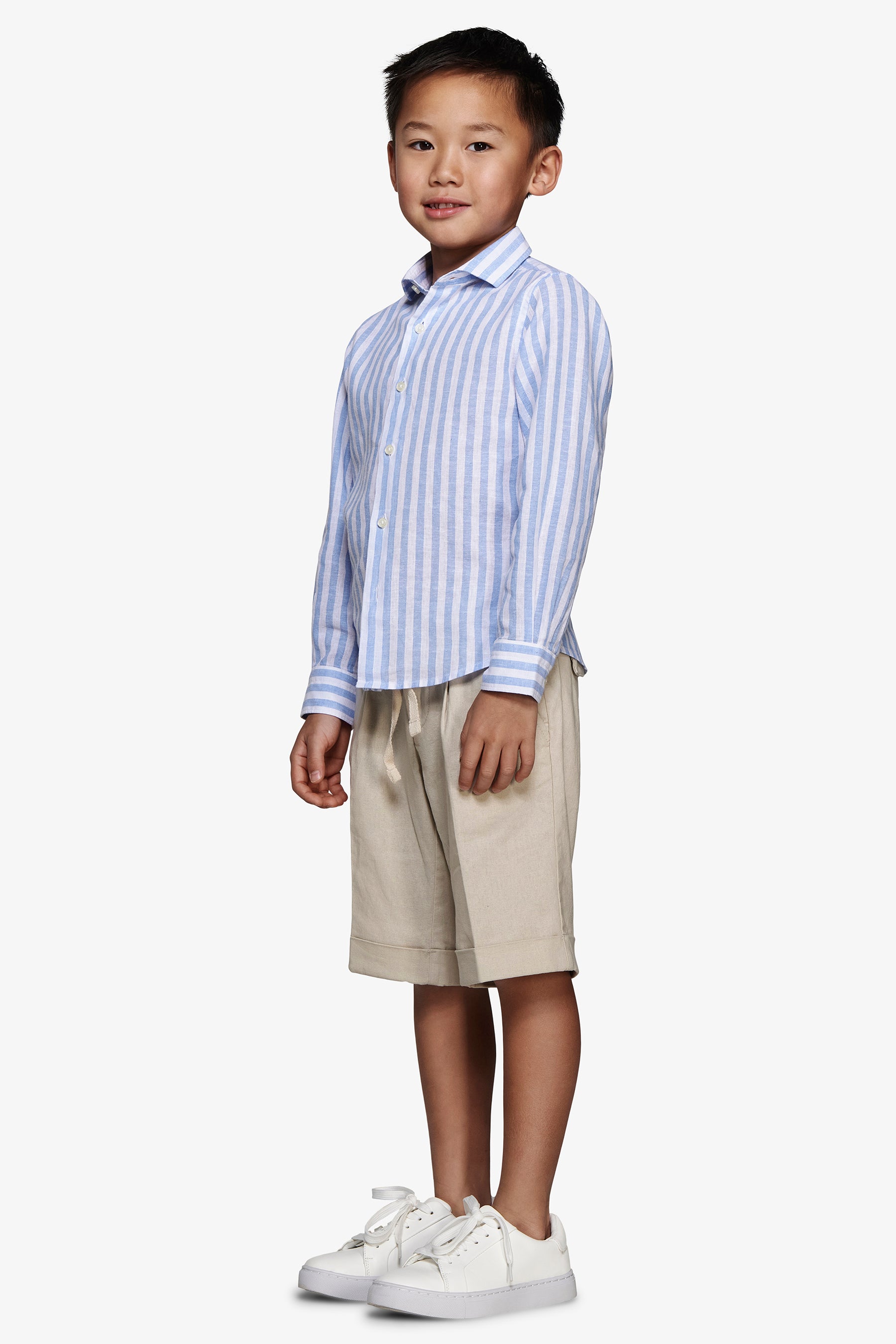 Camicia misto lino a righe celeste Kids