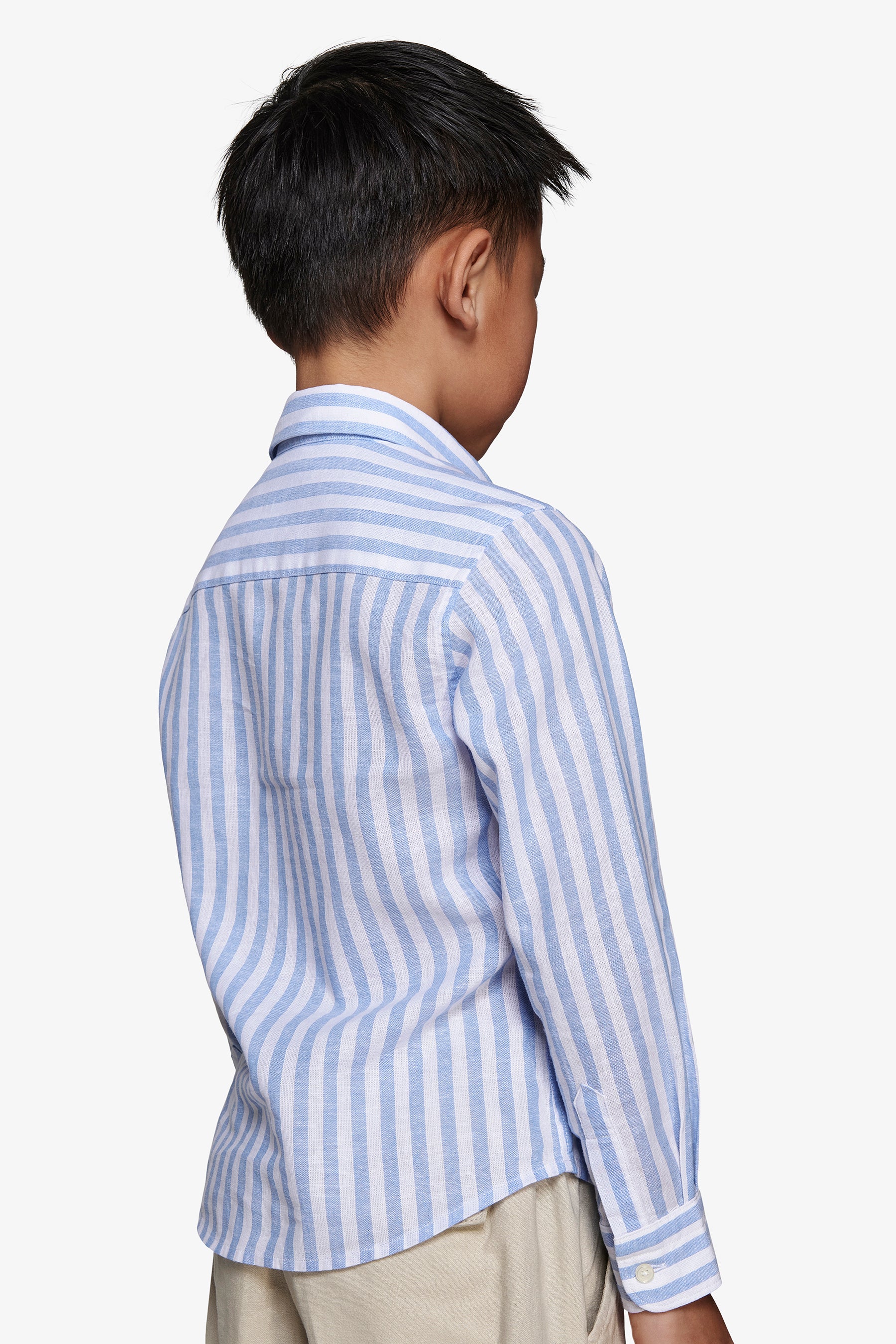 Camicia misto lino a righe celeste Kids