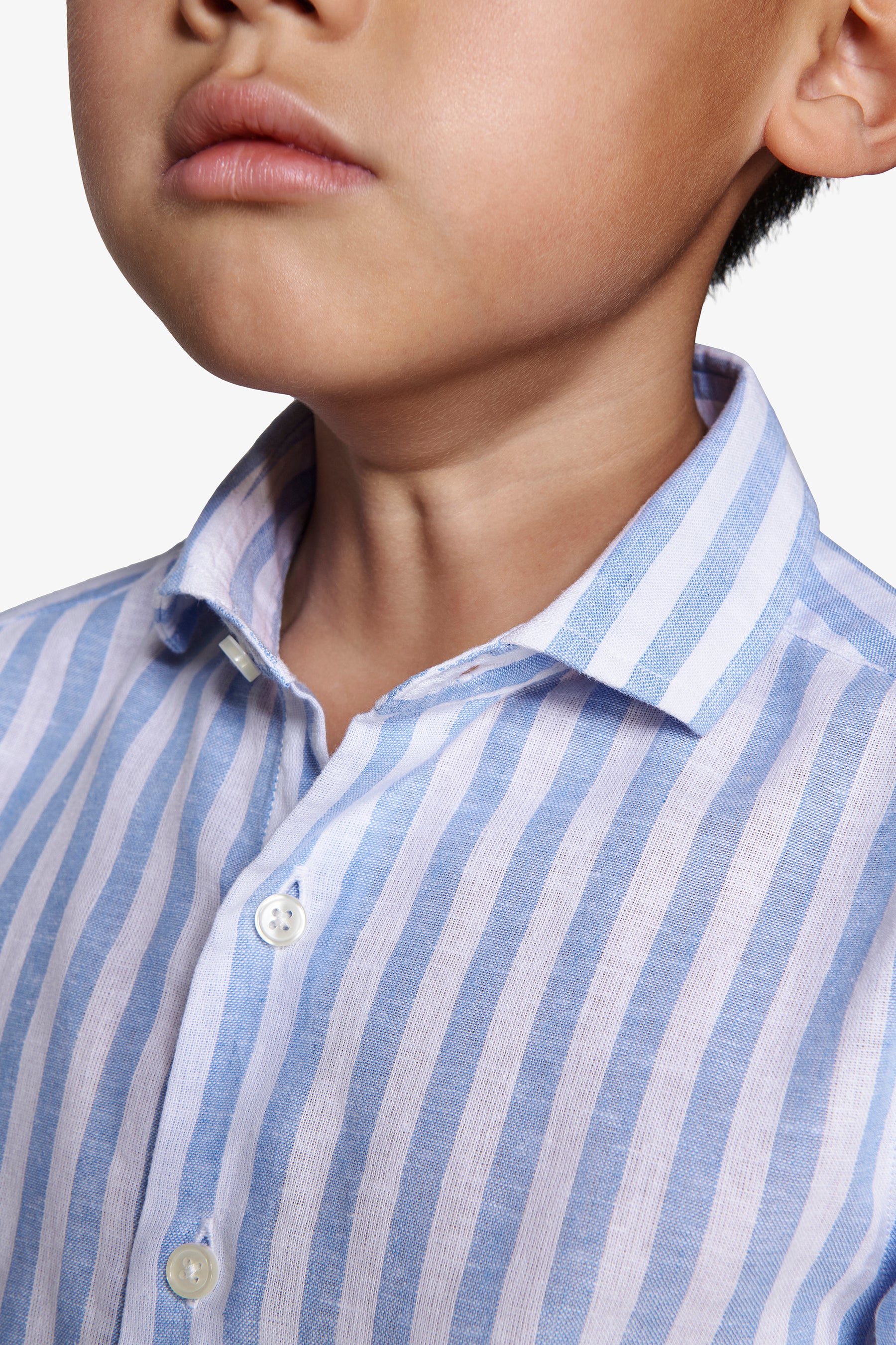 Camicia misto lino a righe celeste Kids
