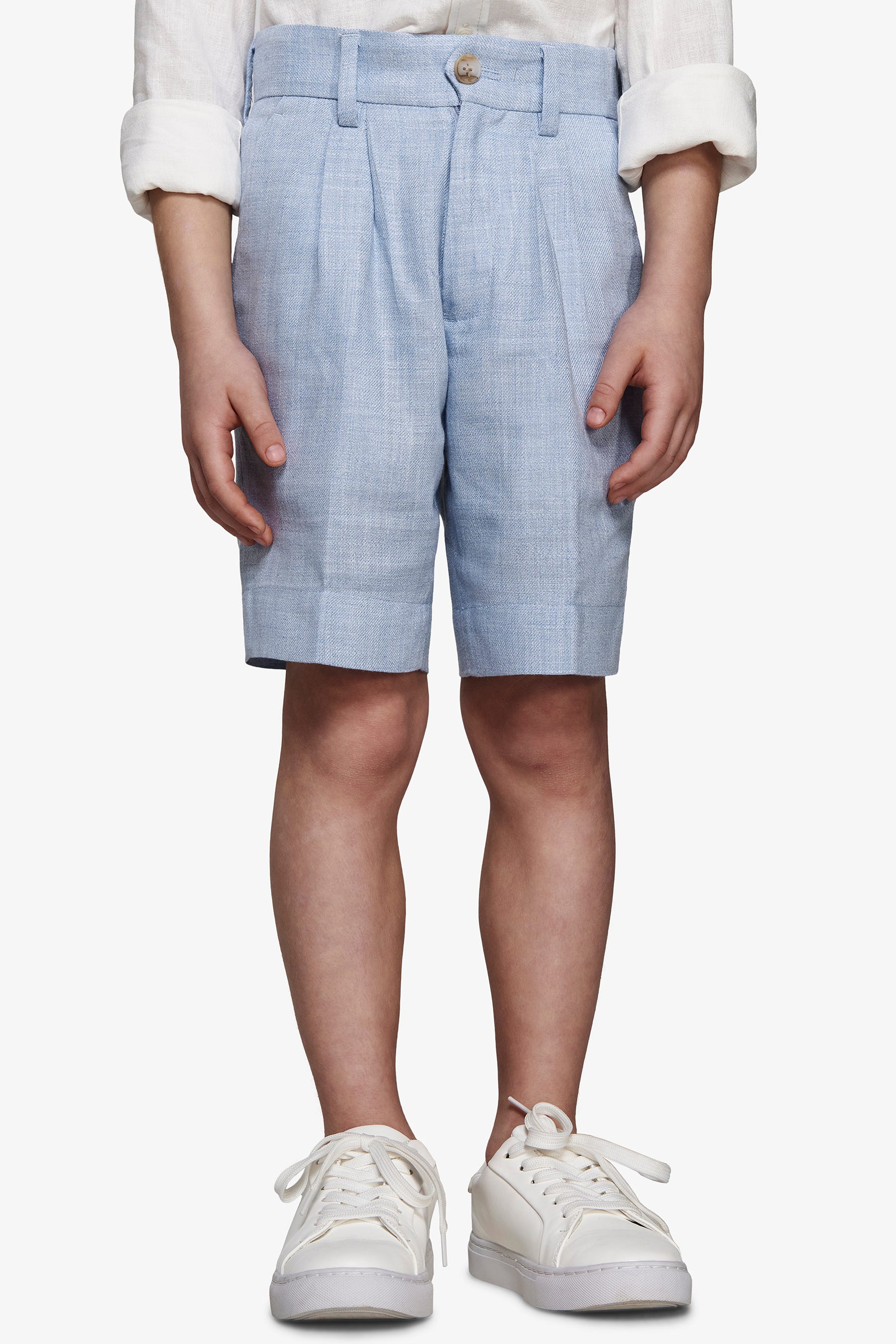 Bermuda misto lino con pinces celeste Kids