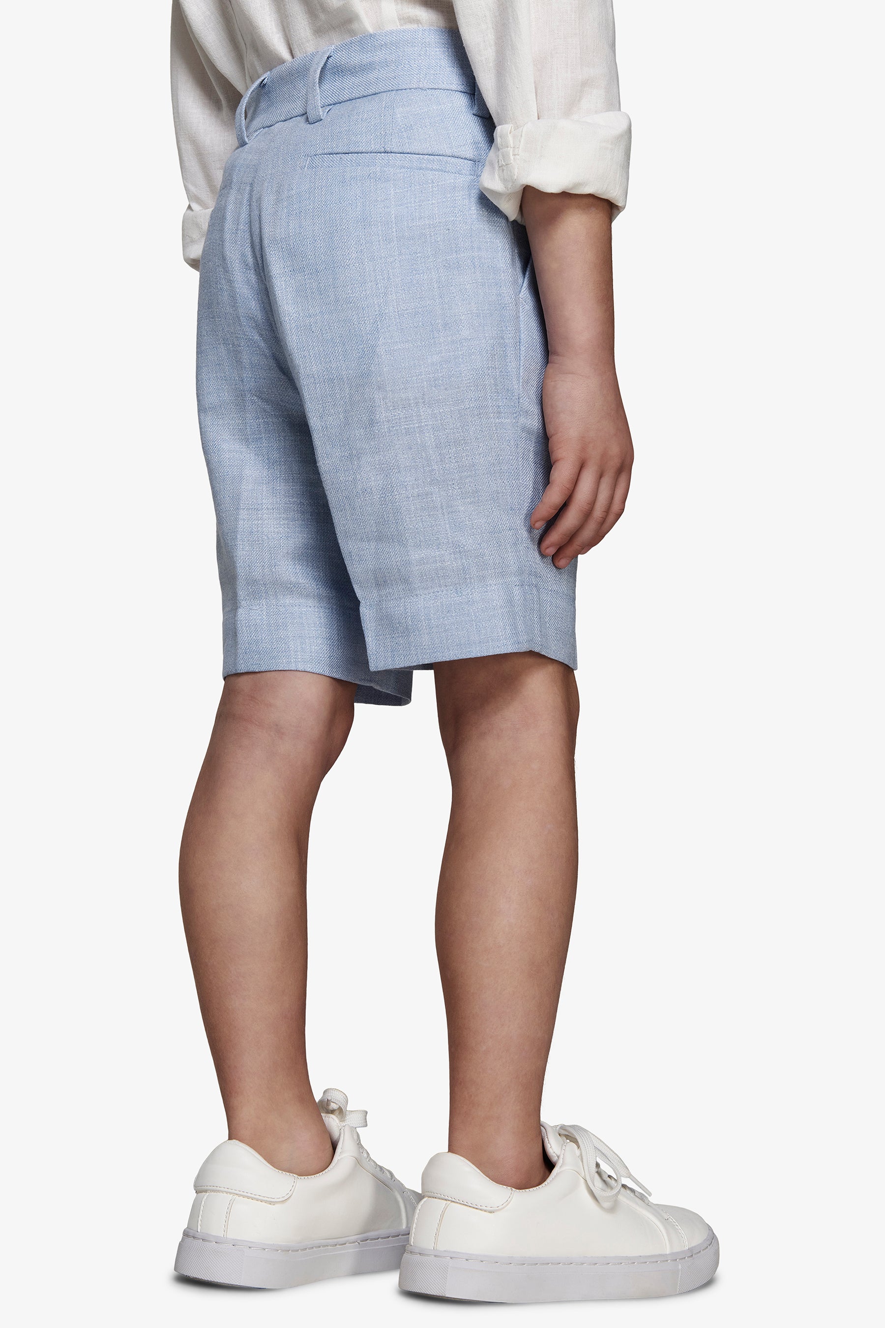 KIDS Light blue linen blend pleated Bermuda shorts