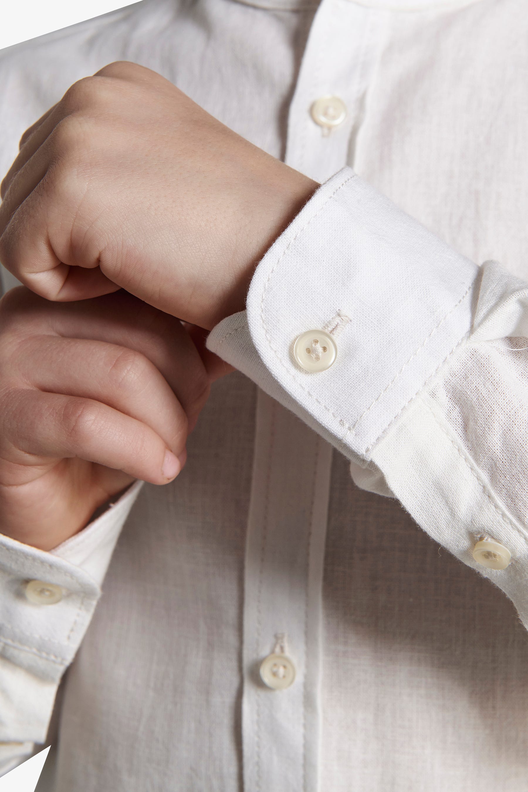 KIDS Cream linen blend mandarin collar shirt