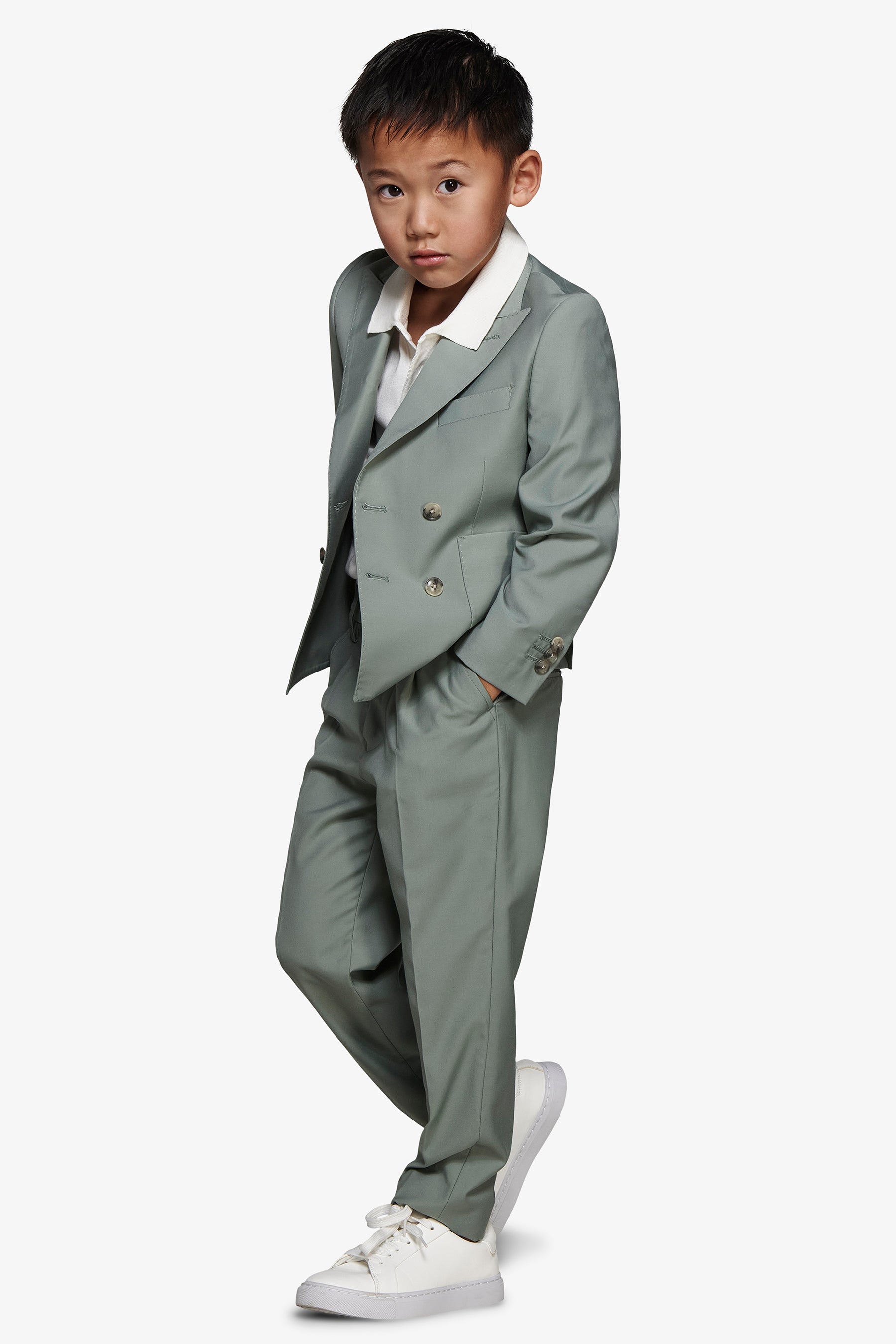 Veste croisée en sergé vert sauge