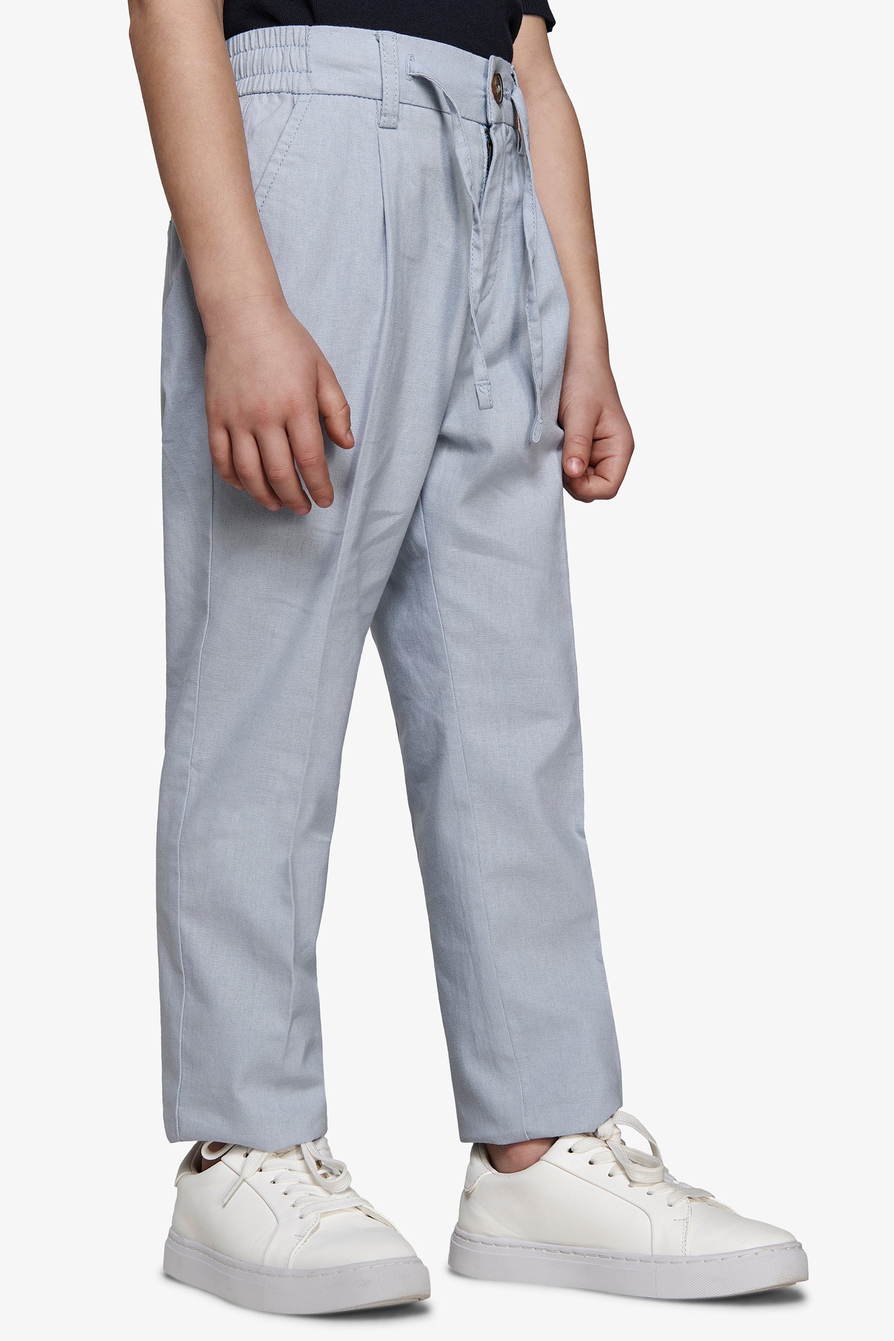 KIDS Light blue linen blend drawstring pants