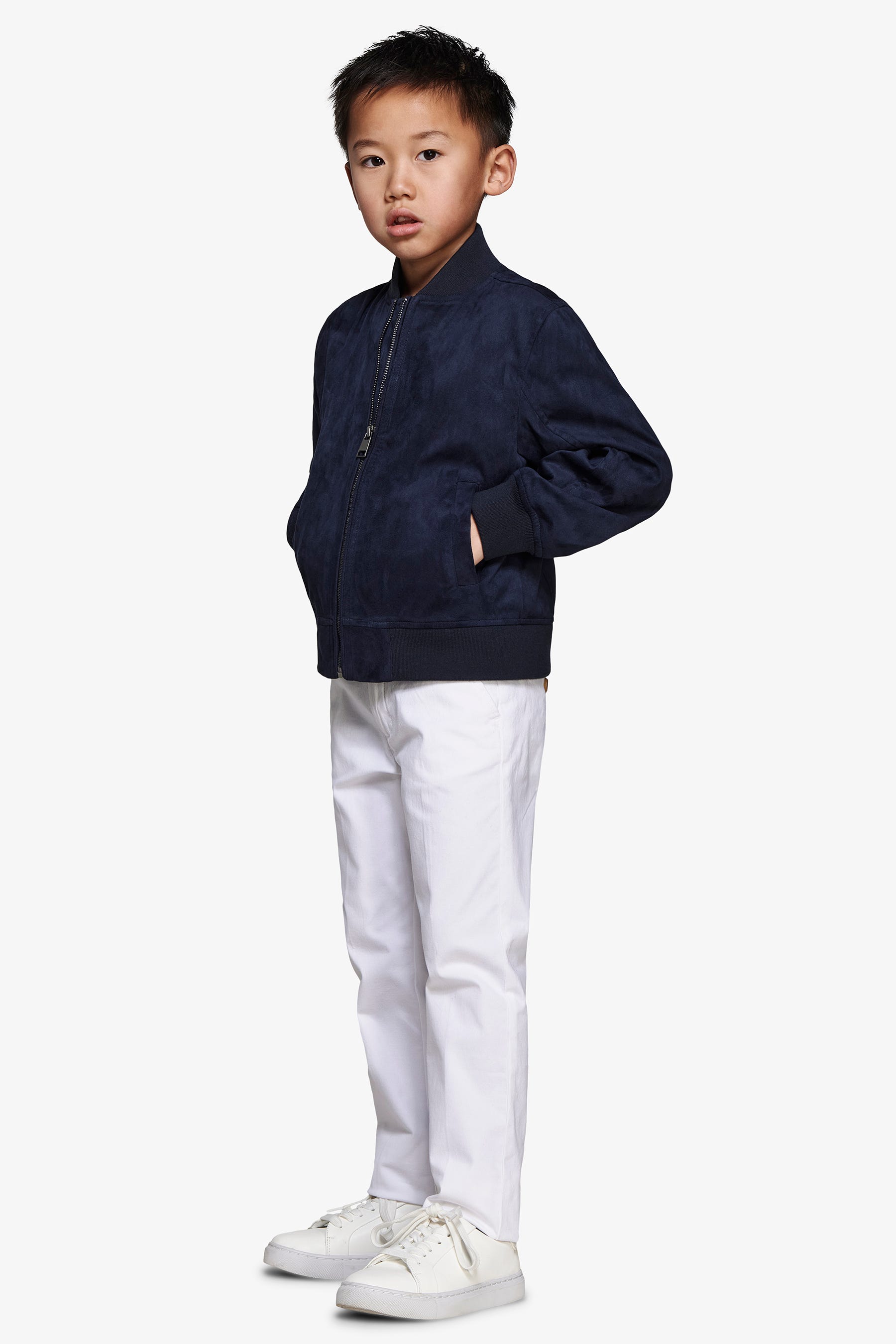 Bomber full zip in ecosuede blu Kids-Dan John