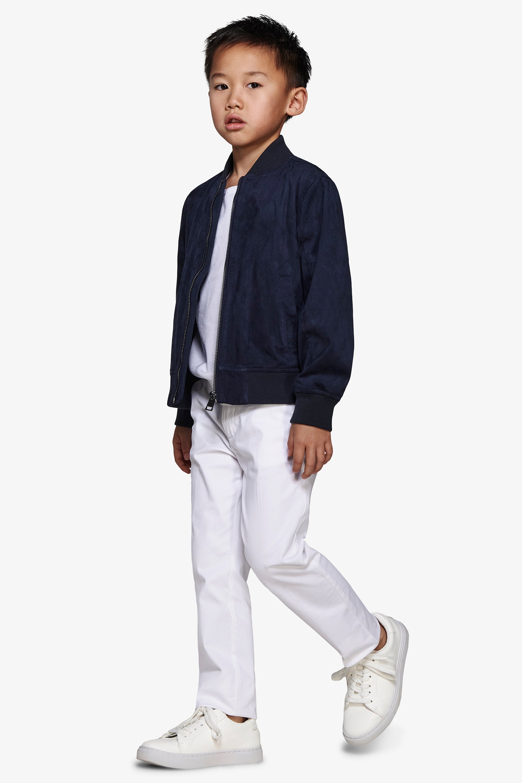 Bomber entièrement zippé bleu en simili daim Kids