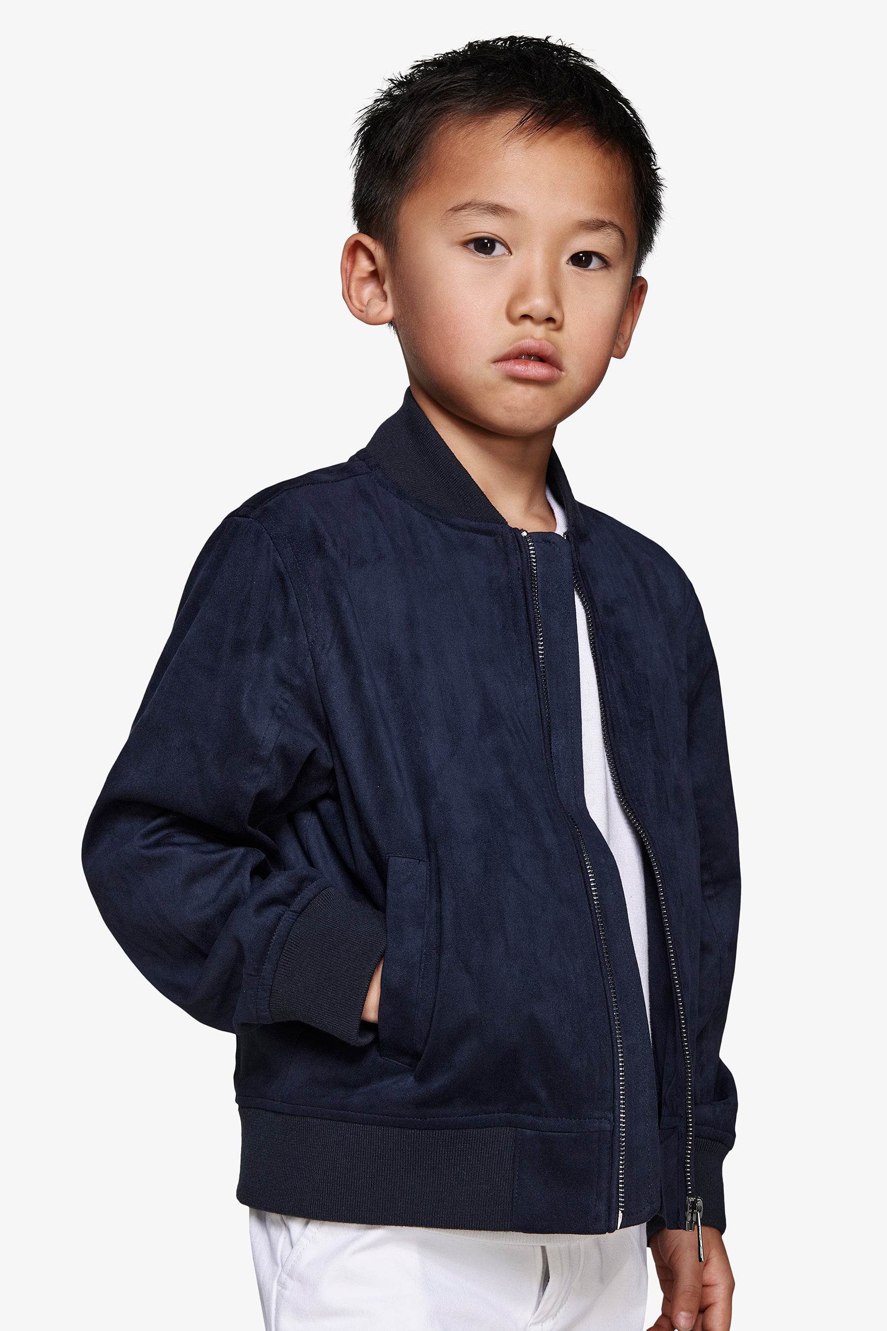 Bomber entièrement zippé bleu en simili daim Kids