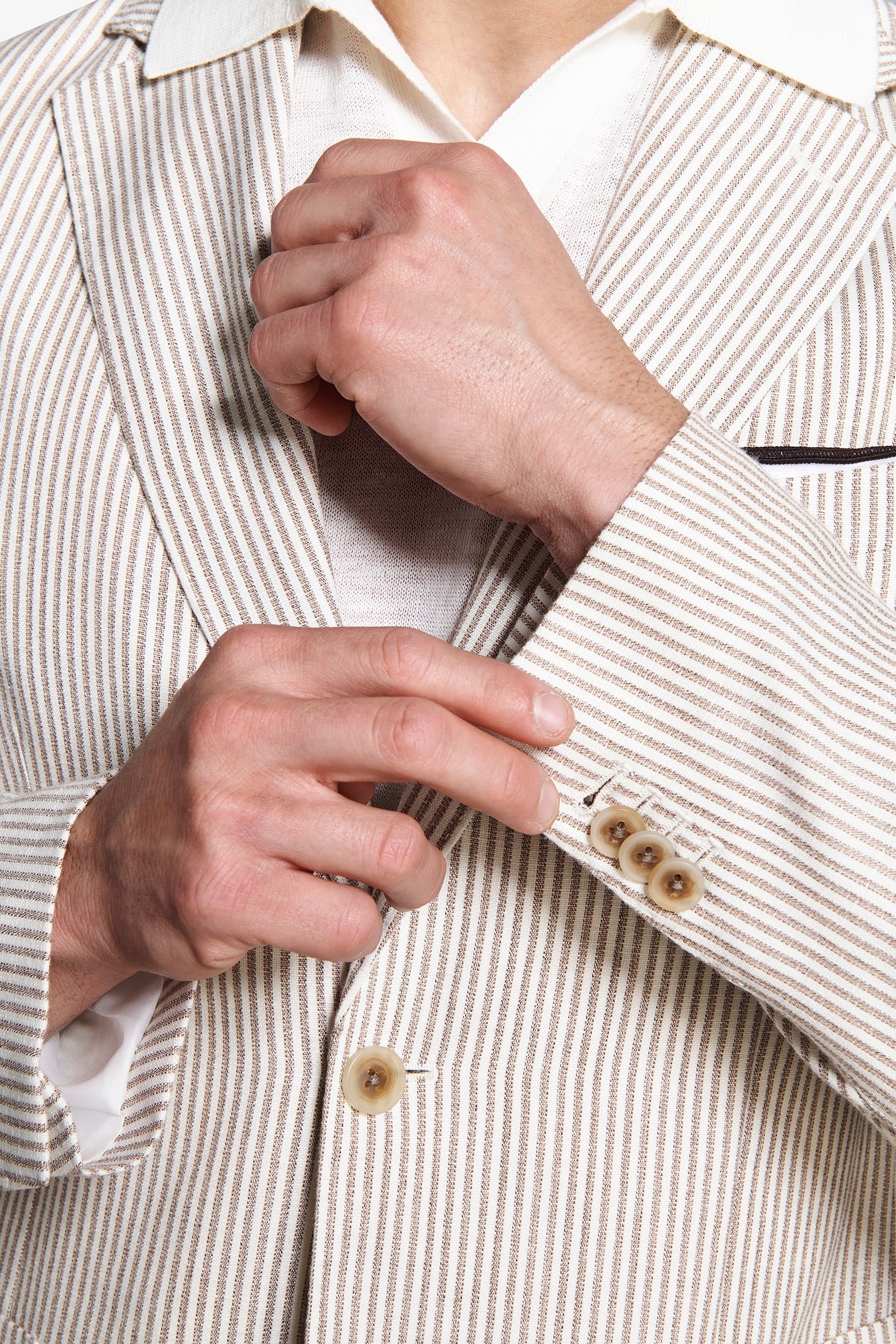 Giacca misto lino a righe tortora