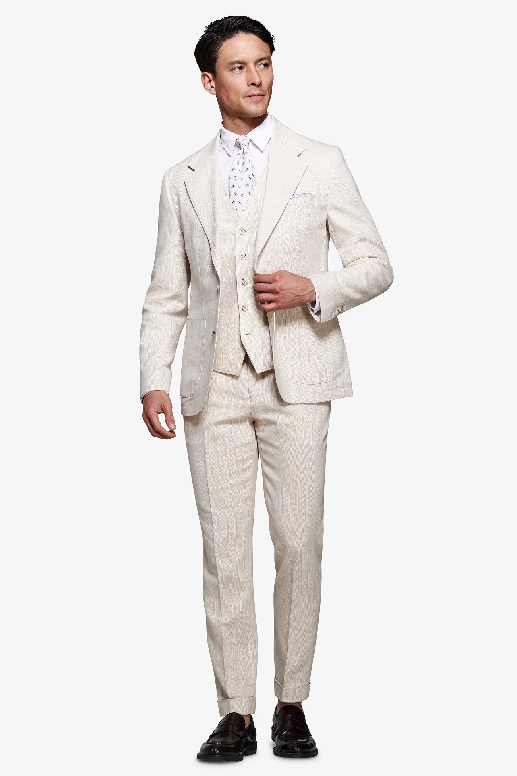 Giacca misto lino Herringbone sabbia