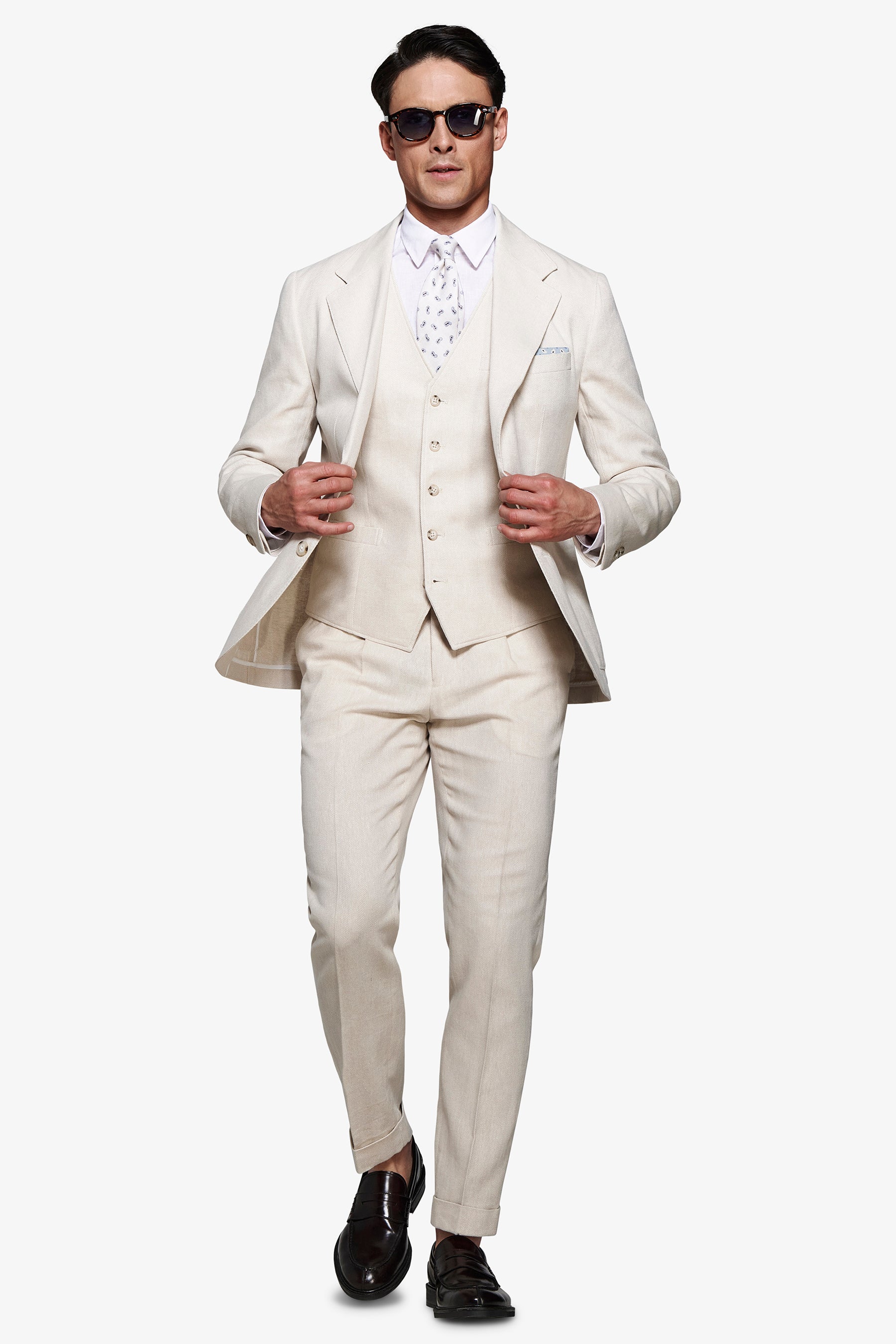 Giacca misto lino Herringbone sabbia