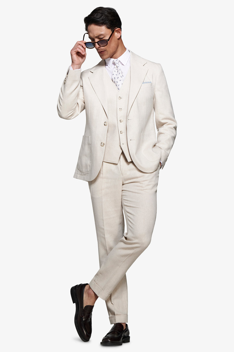 Sand linen blend Herringbone blazer