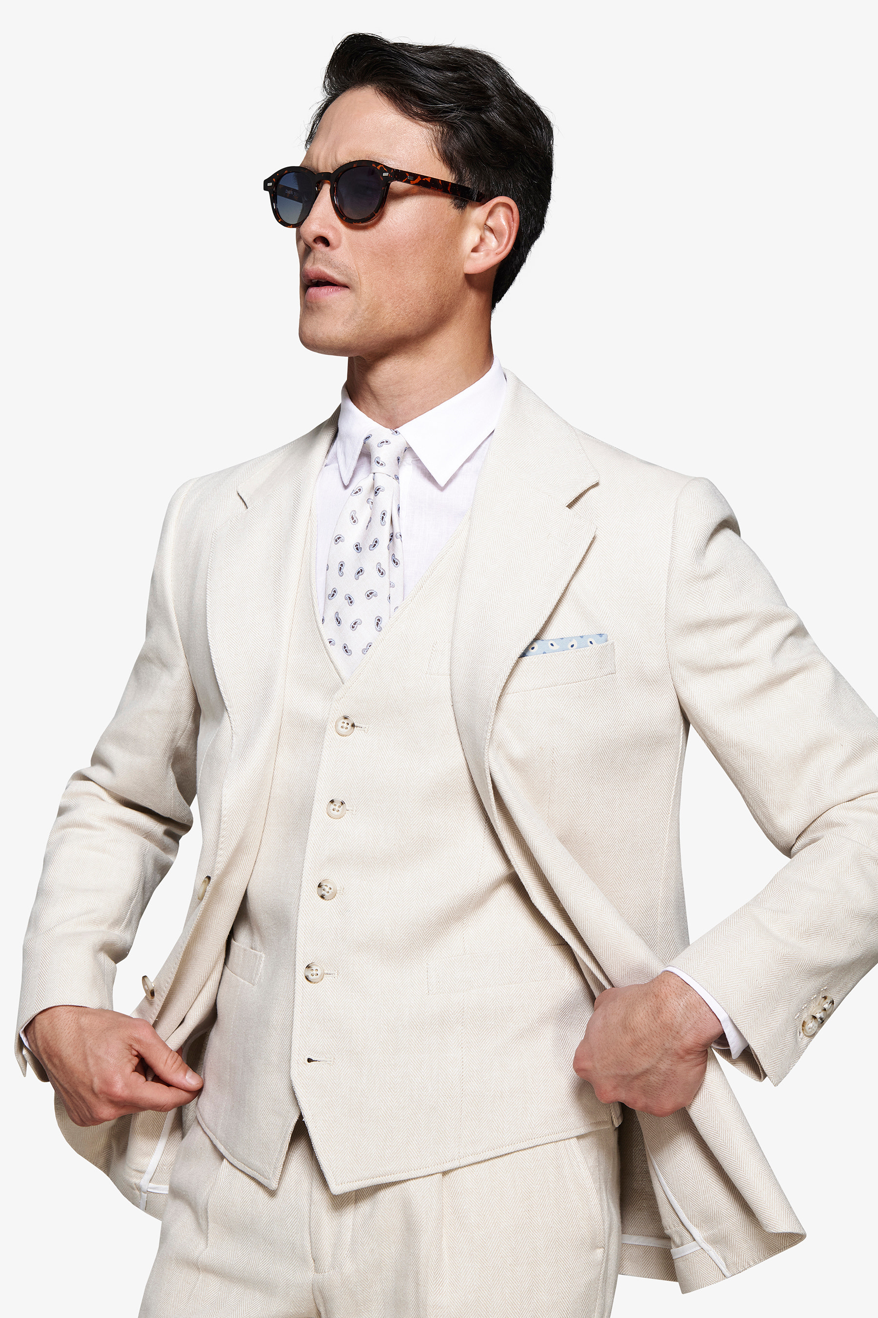 Sand linen blend Herringbone blazer