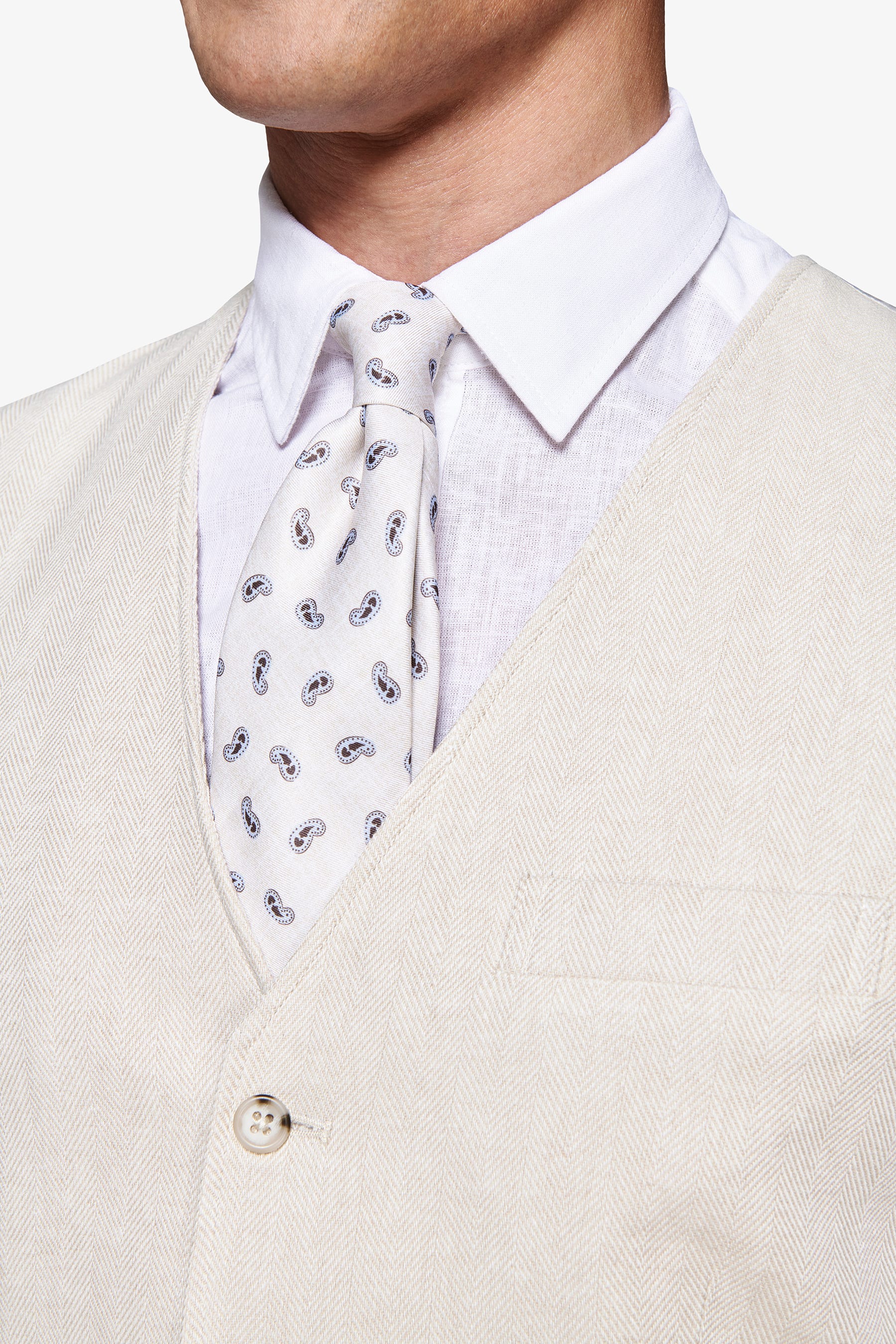 Sand linen blend Herringbone waistcoat
