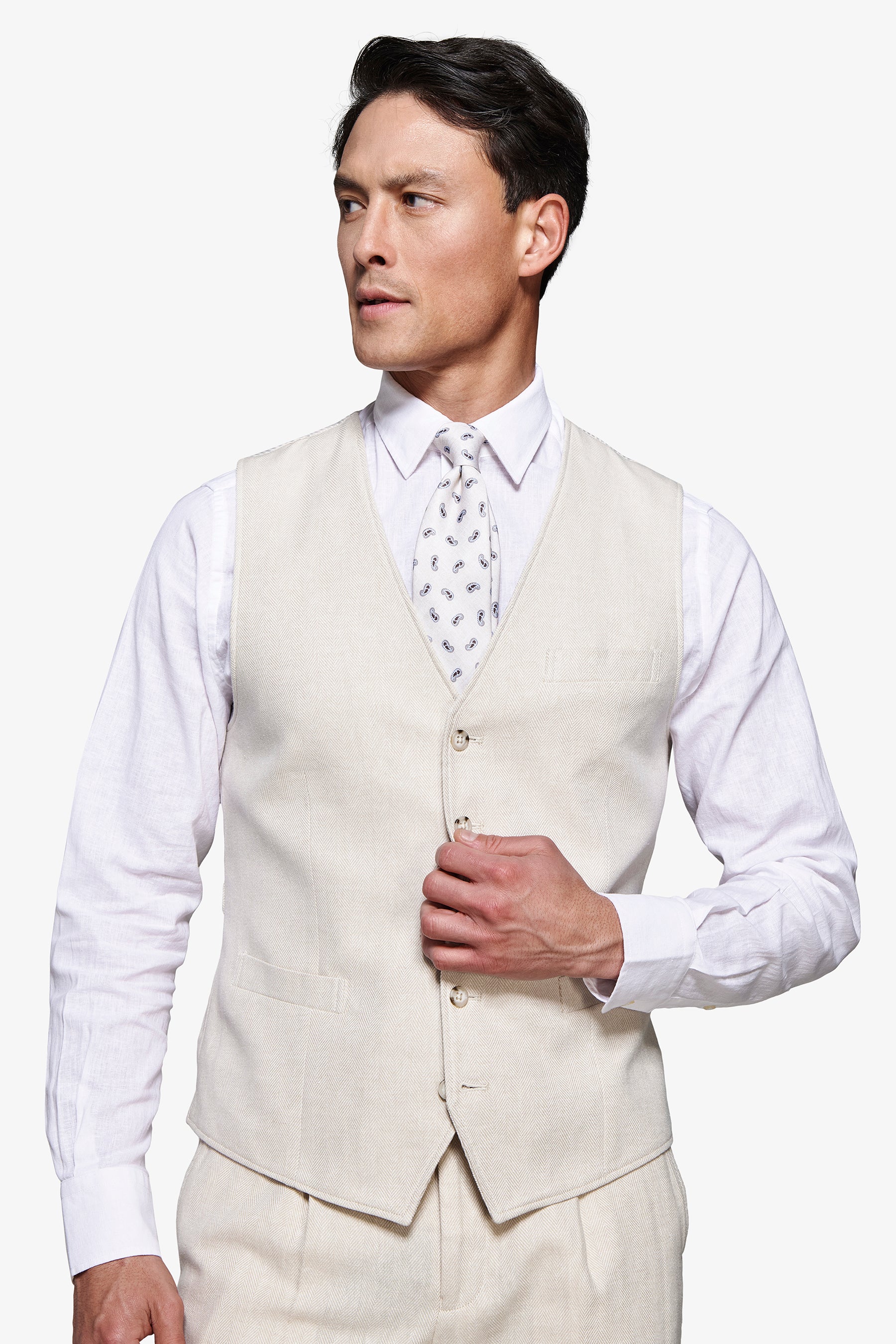 Gilet misto lino Herringbone sabbia