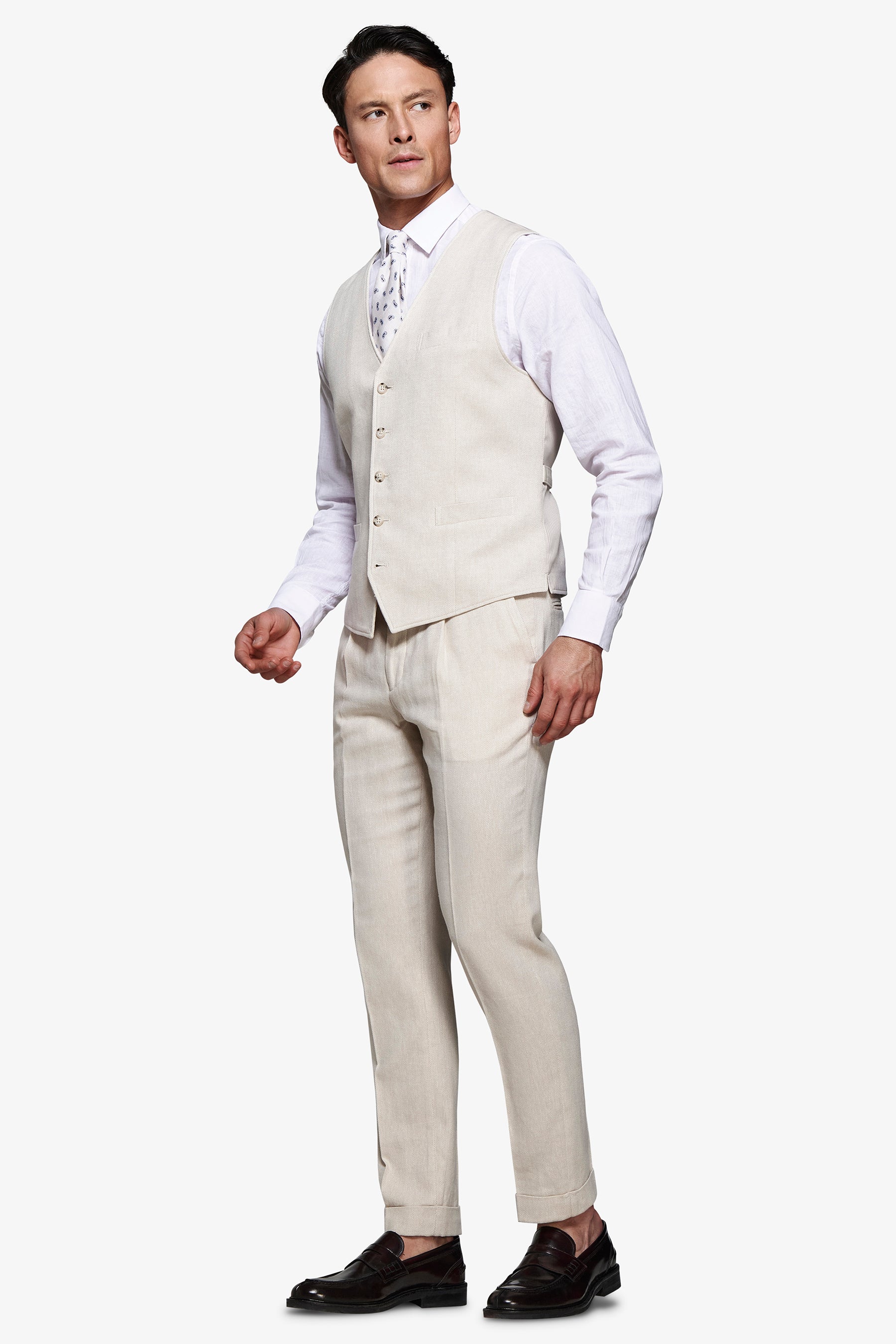 Gilet misto lino Herringbone sabbia