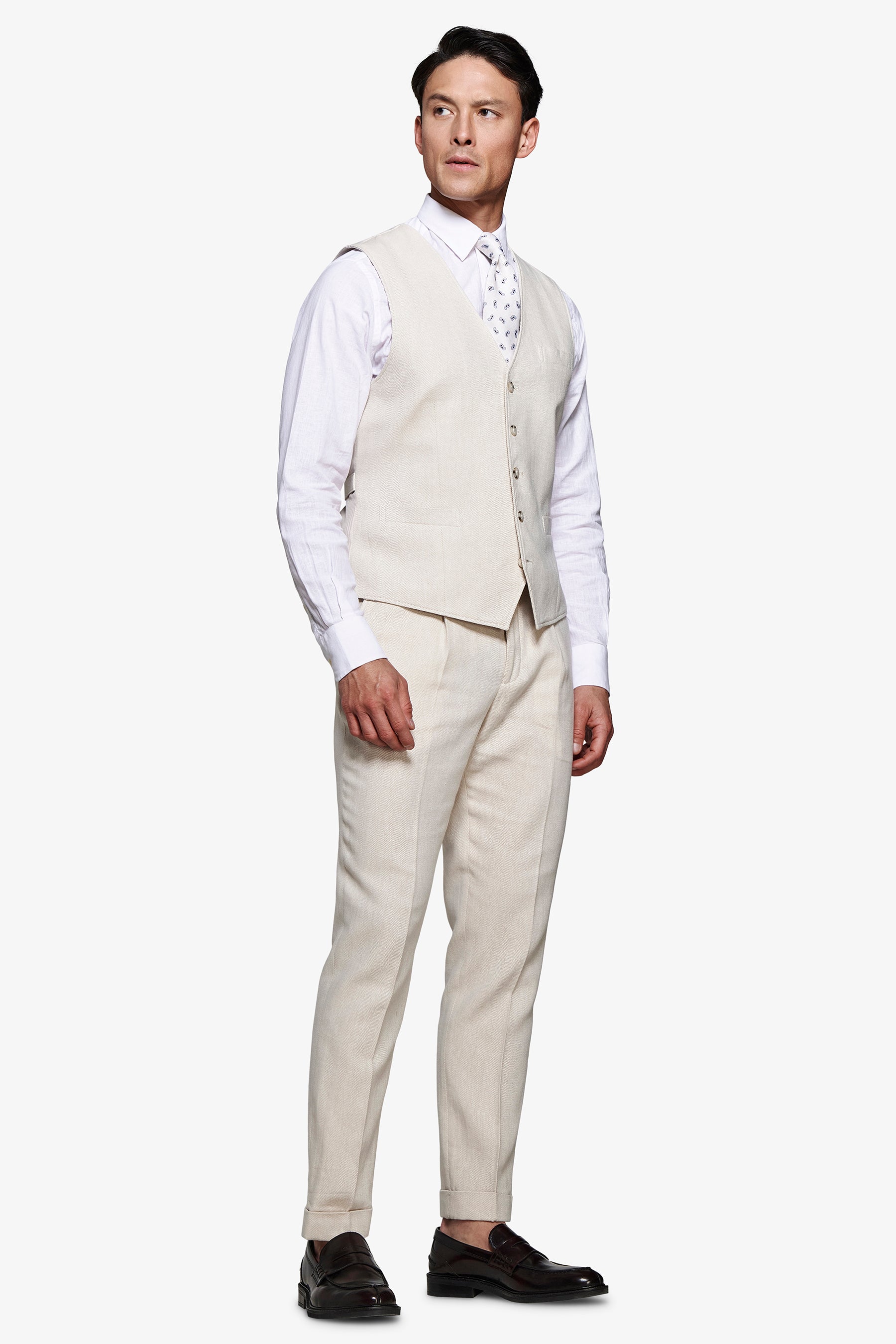 Gilet misto lino Herringbone sabbia