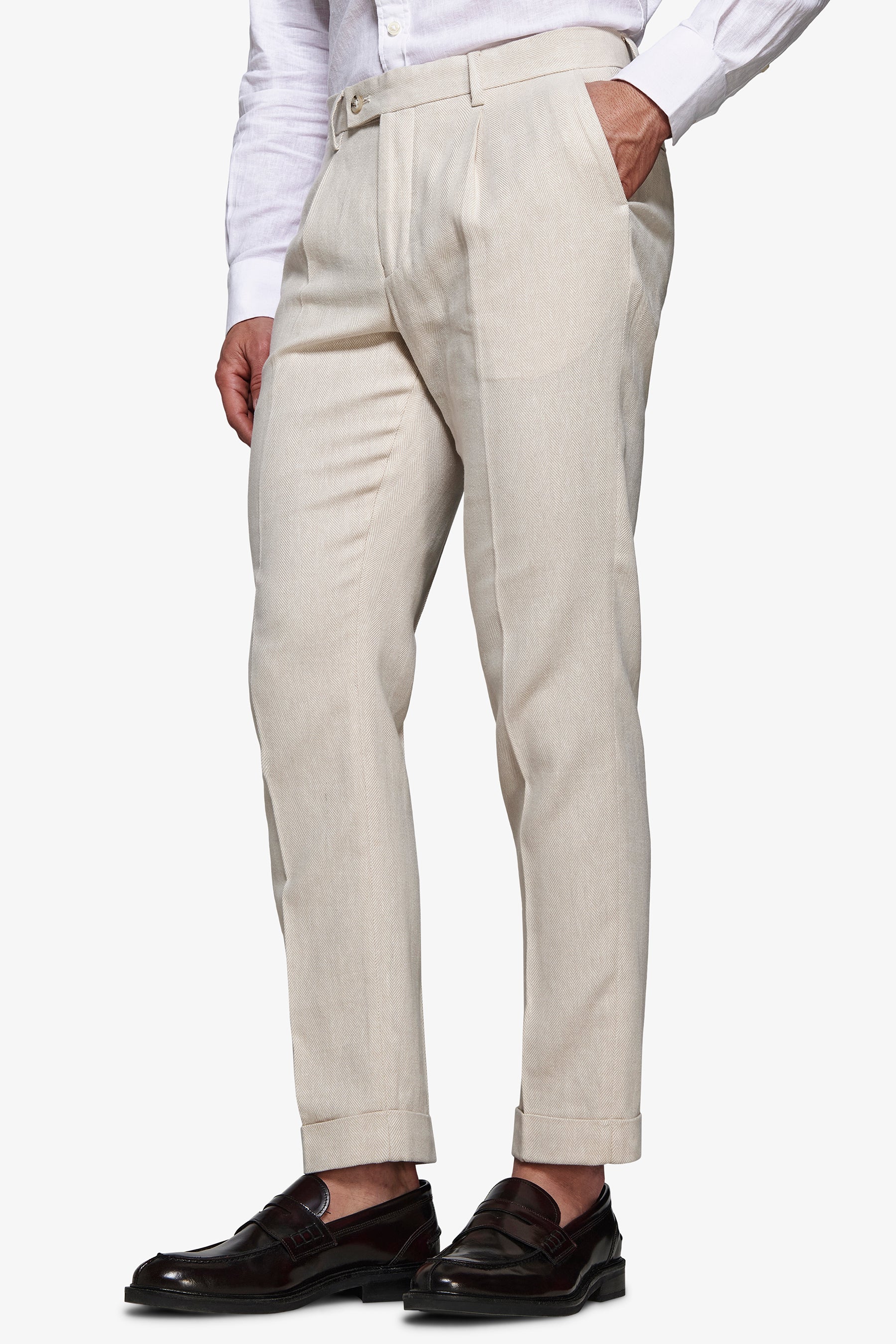 Pantaloni misto lino Herringbone sabbia