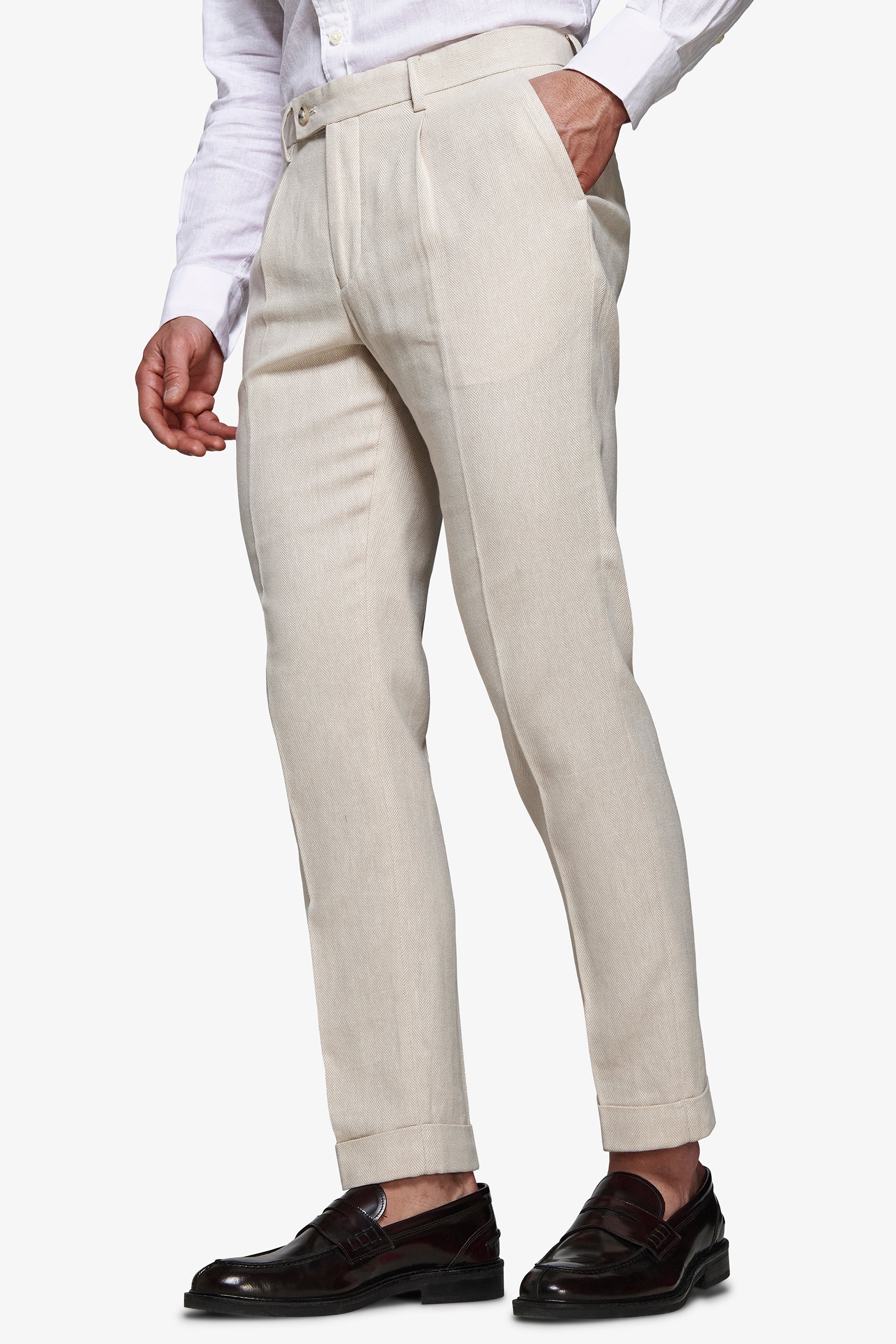 Pantaloni misto lino Herringbone sabbia