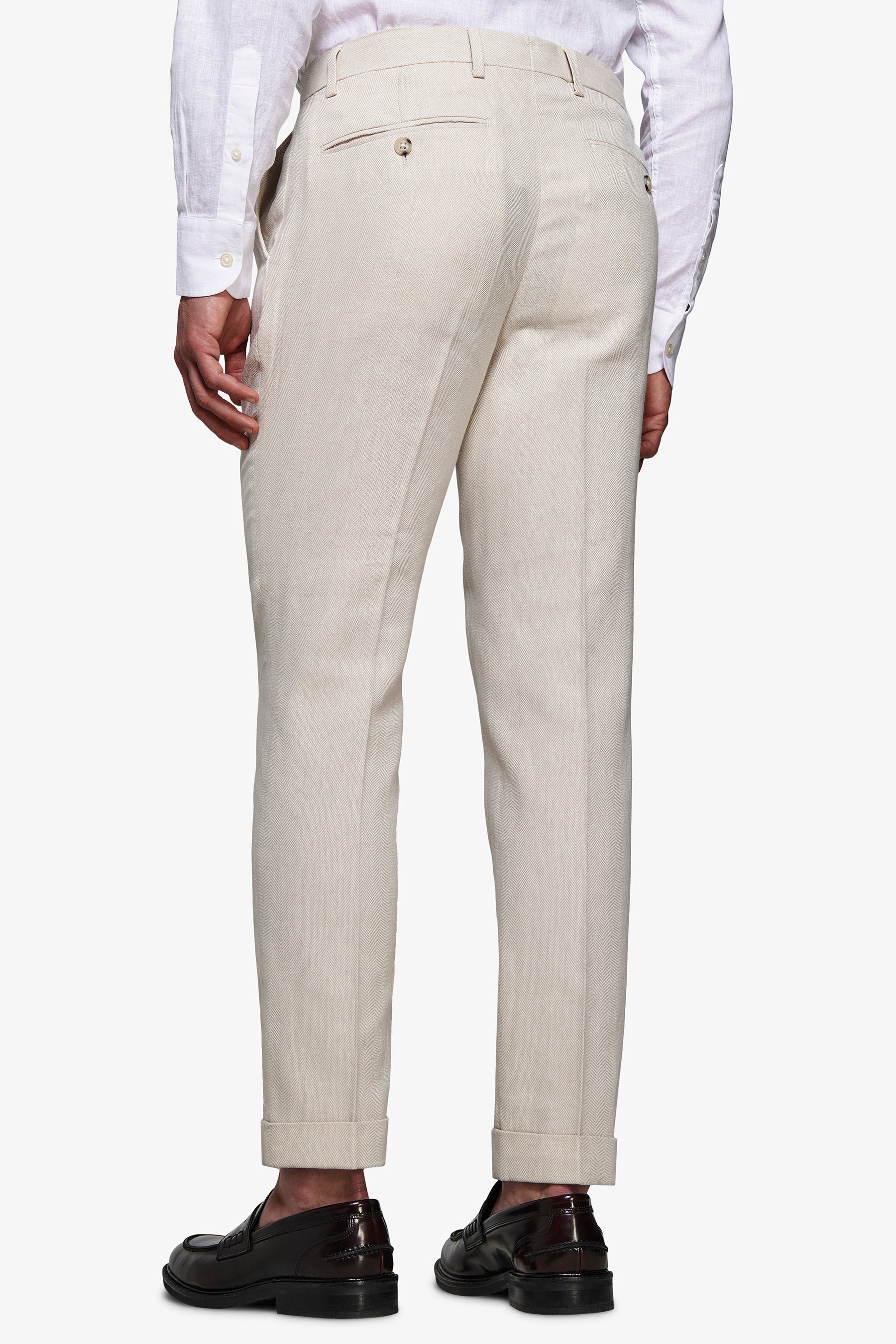 Pantaloni misto lino Herringbone sabbia