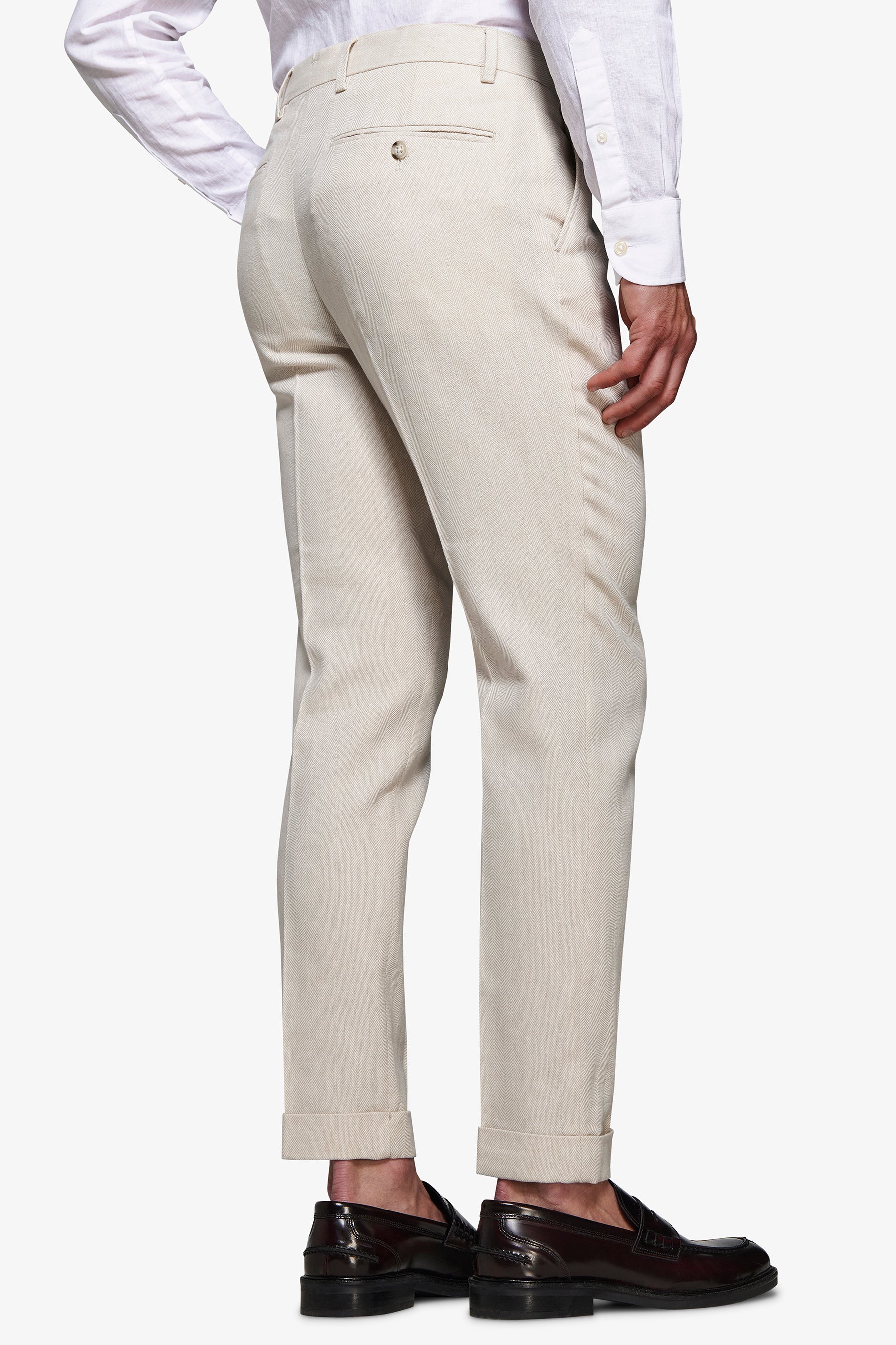 Pantaloni misto lino Herringbone sabbia