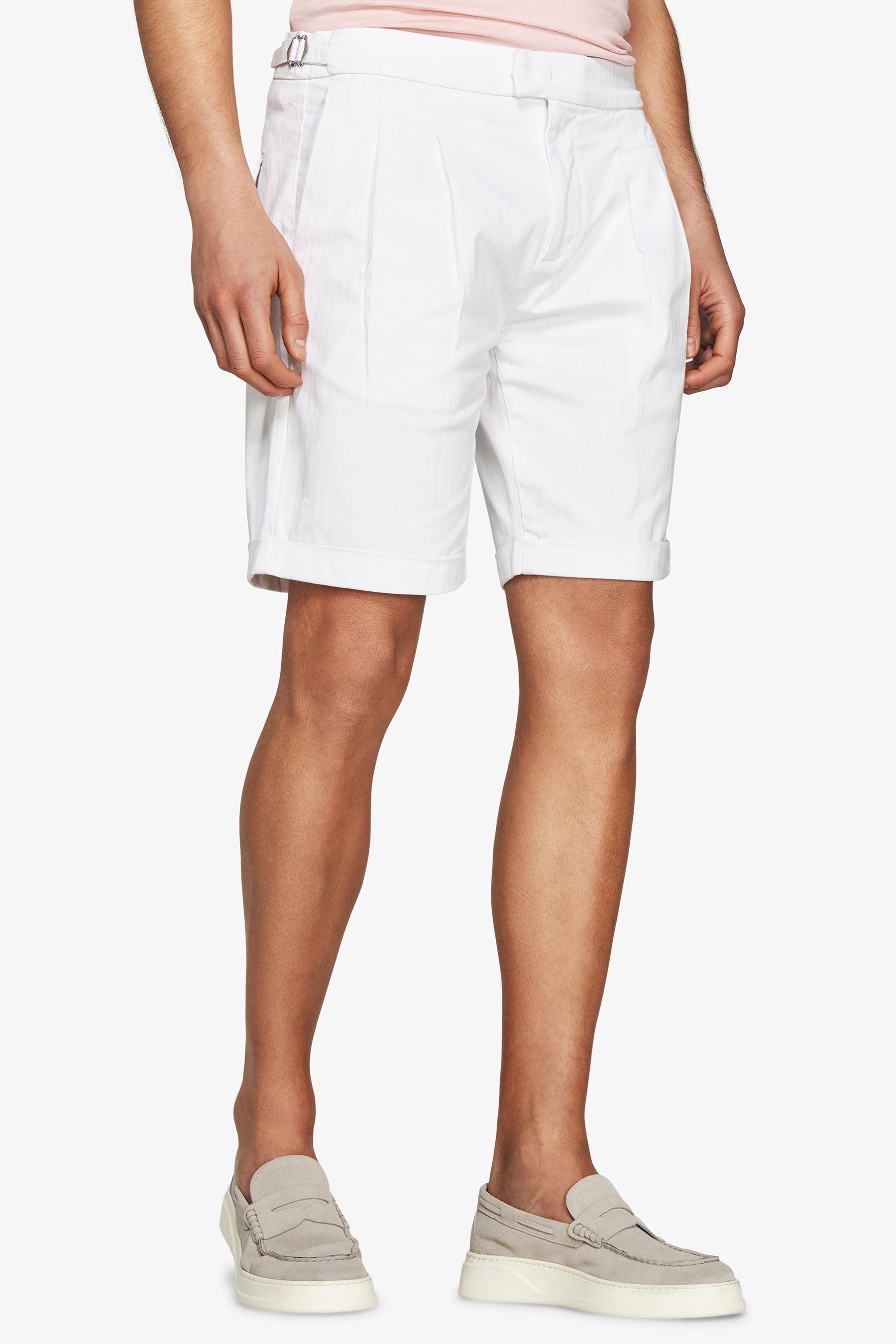 White Herringbone Bermuda shorts