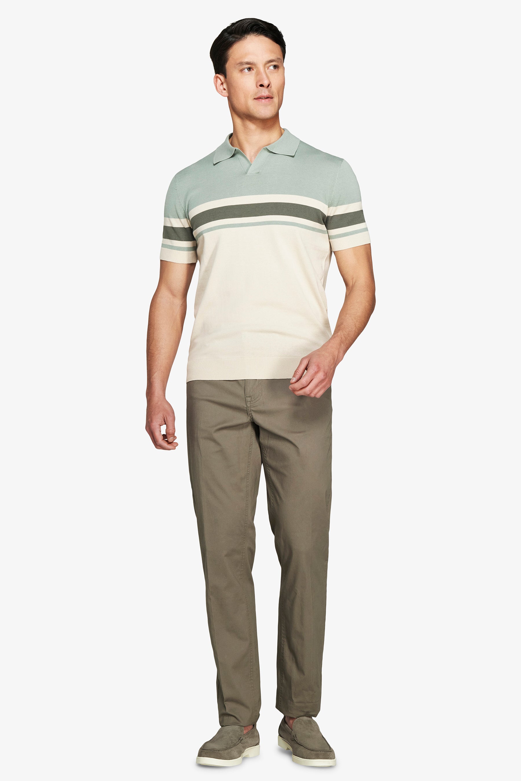 Polo in maglia a righe verde-Dan John