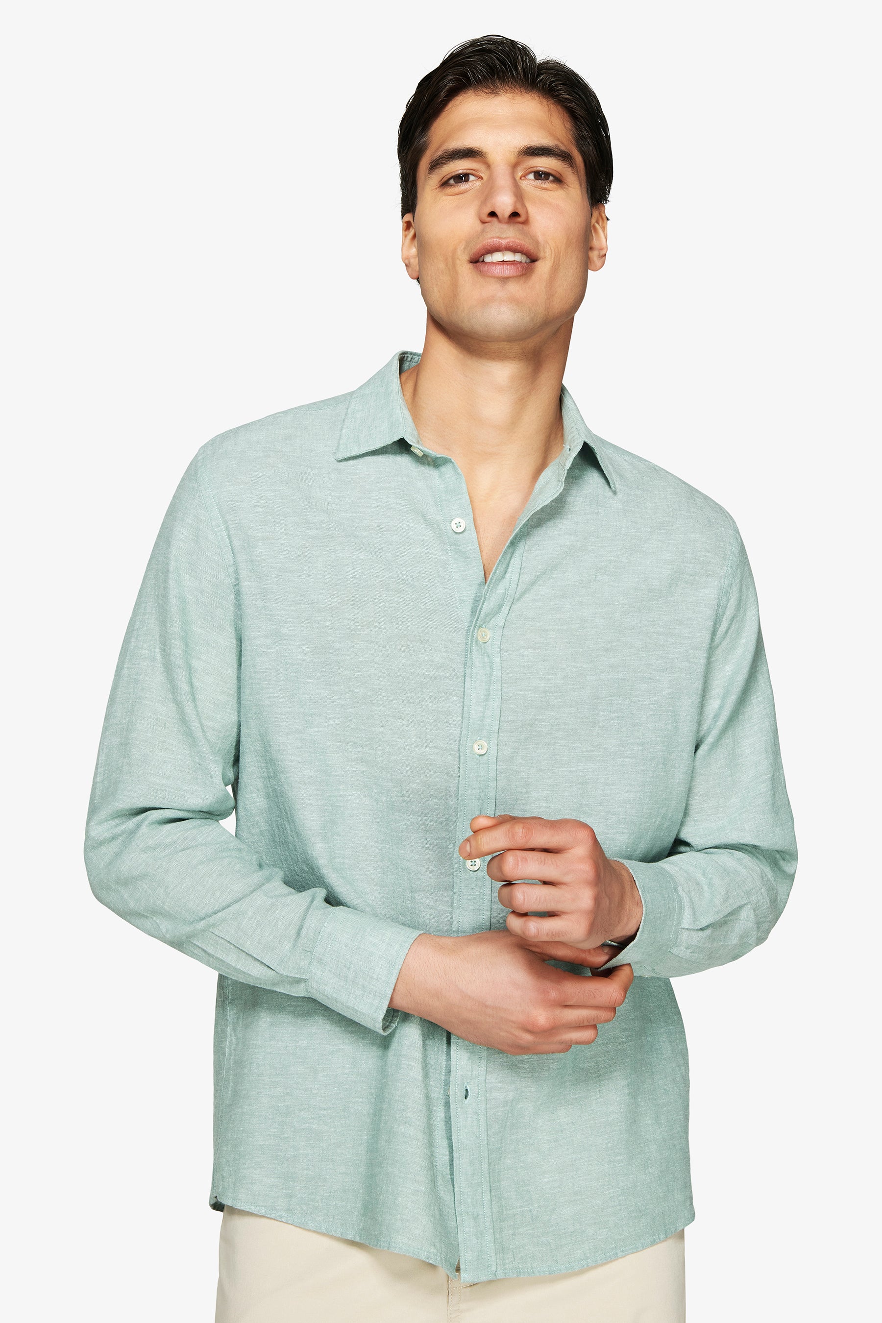Chemise décontractée sauge en polylin