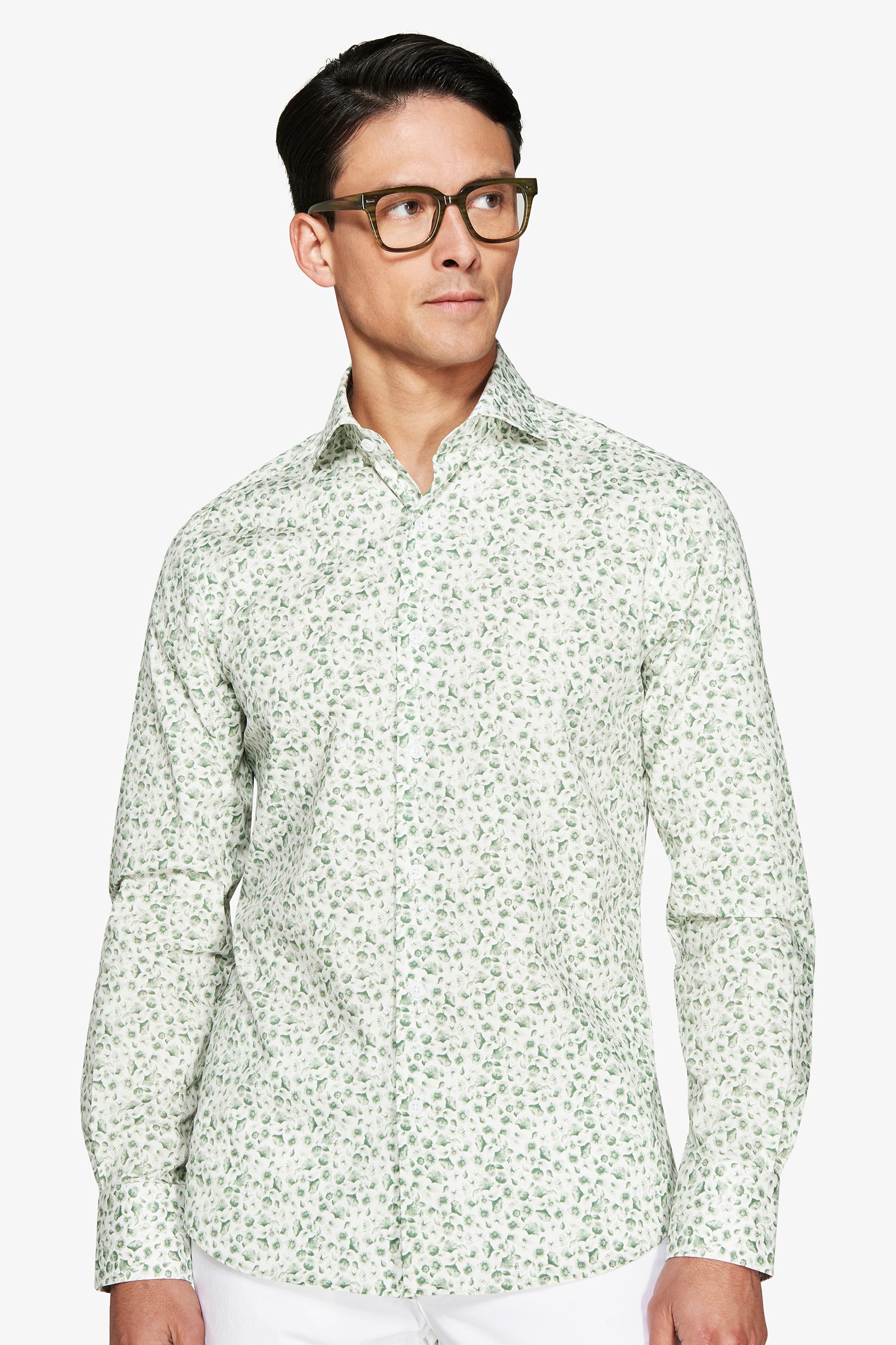 Camicia fantasia floreale salvia