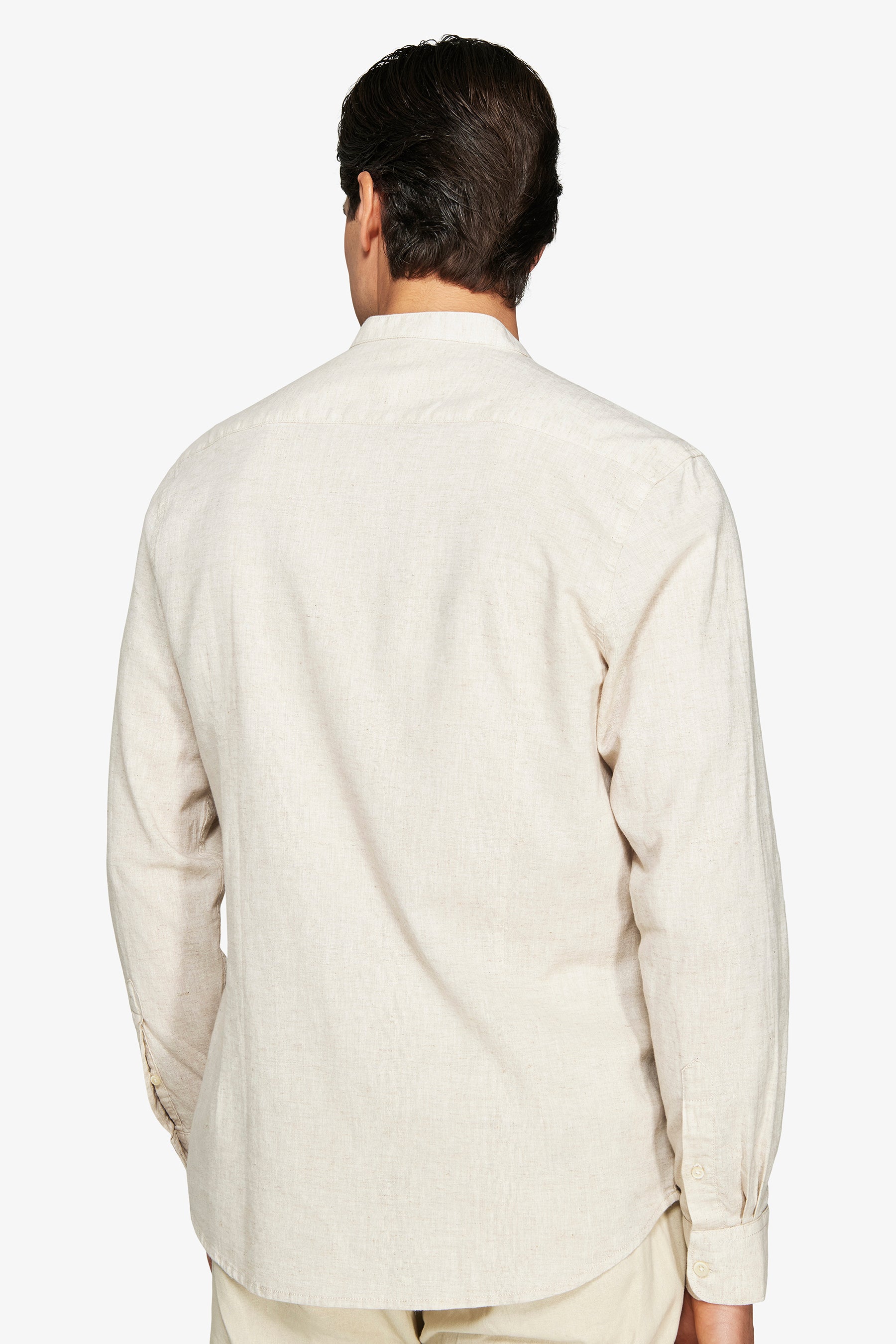 Beige linen blend mandarin collar shirt