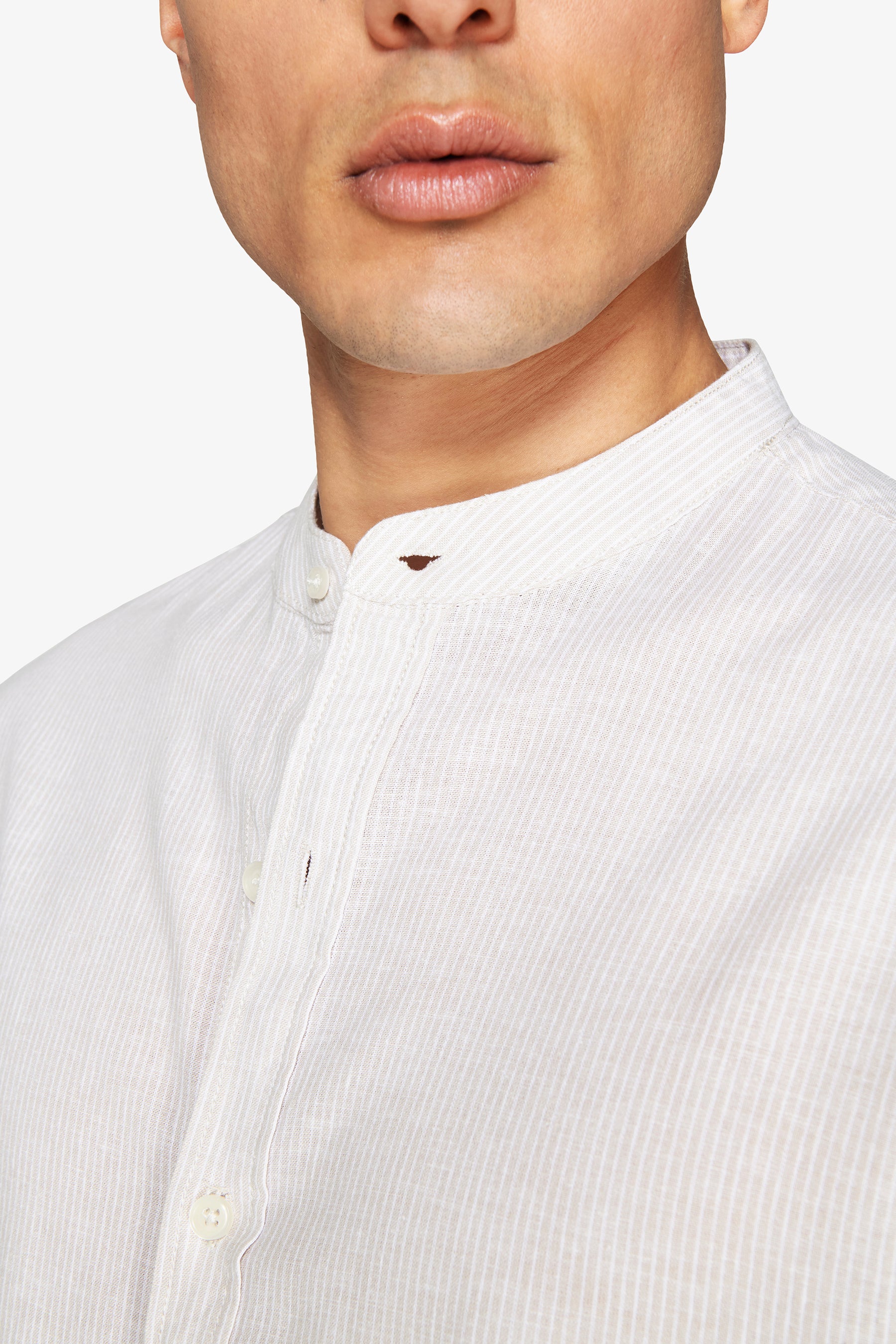 Camicia misto lino coreana a righe sabbia