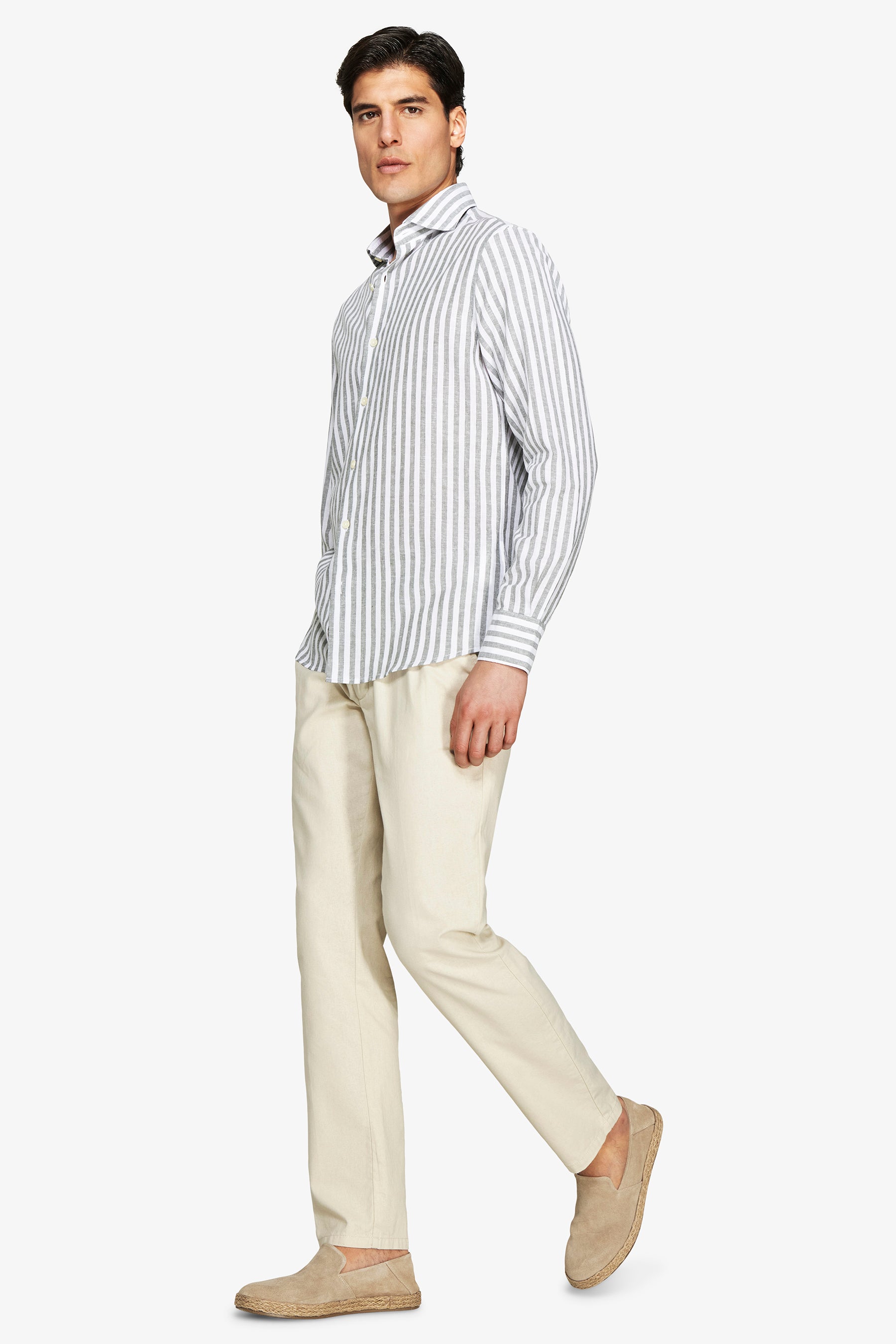 Camicia misto lino a righe verde-Dan John