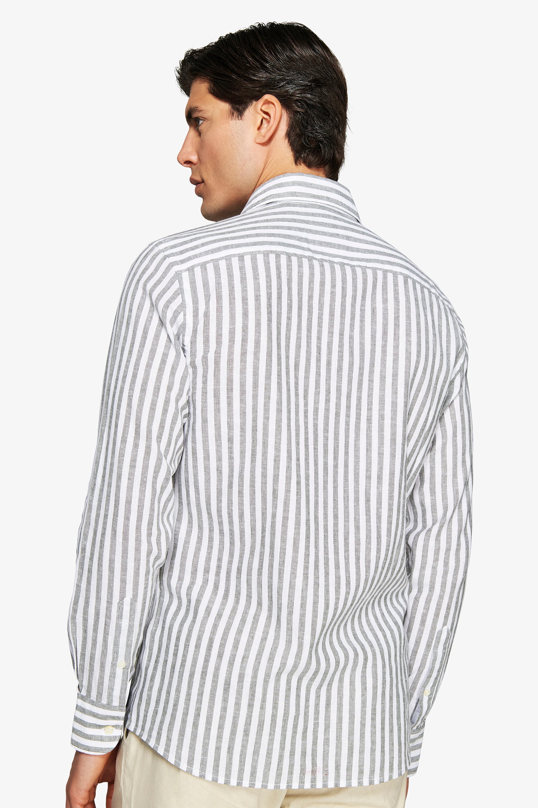 Camicia misto lino a righe verde-Dan John