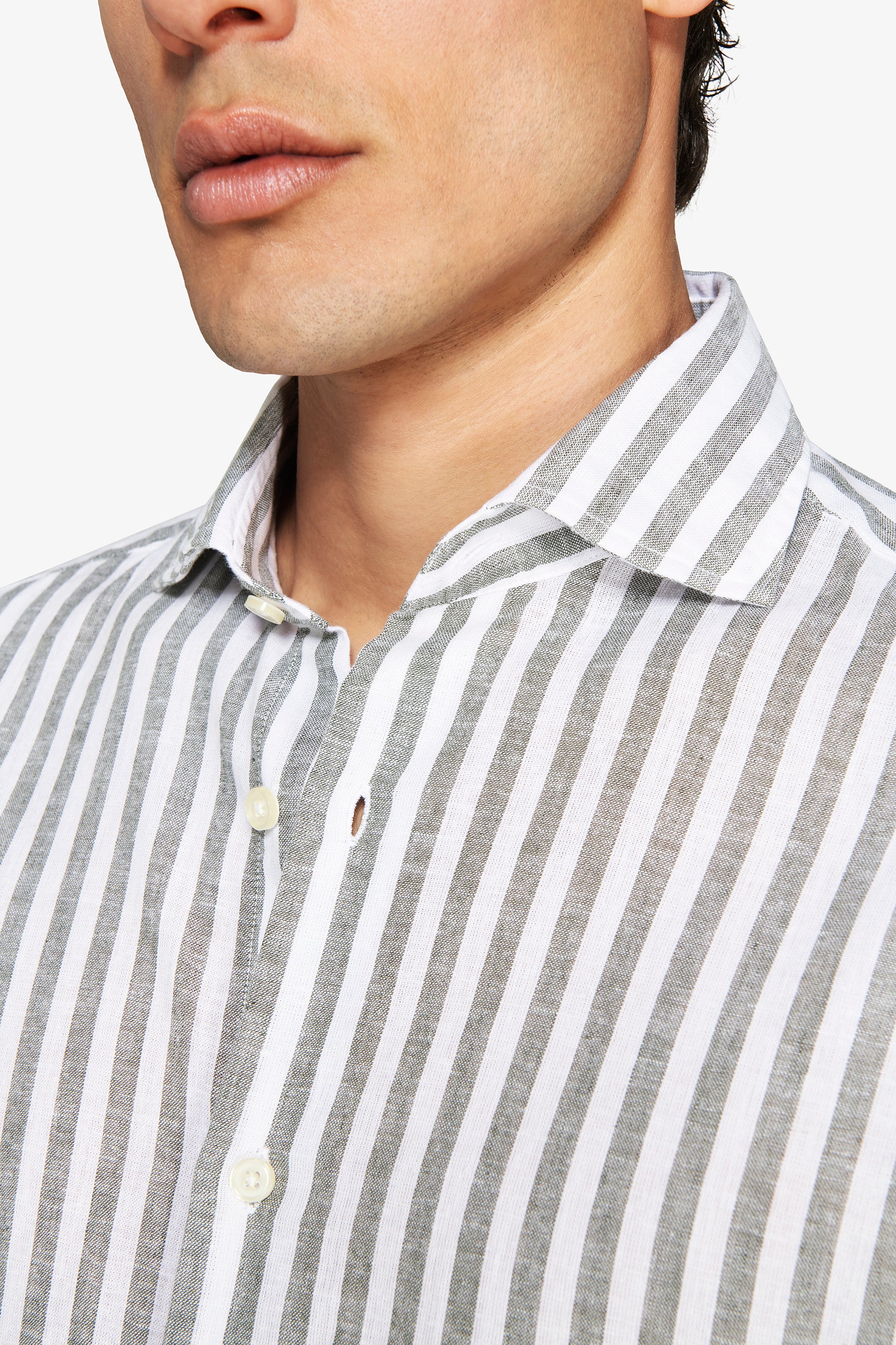 Camicia misto lino a righe verde