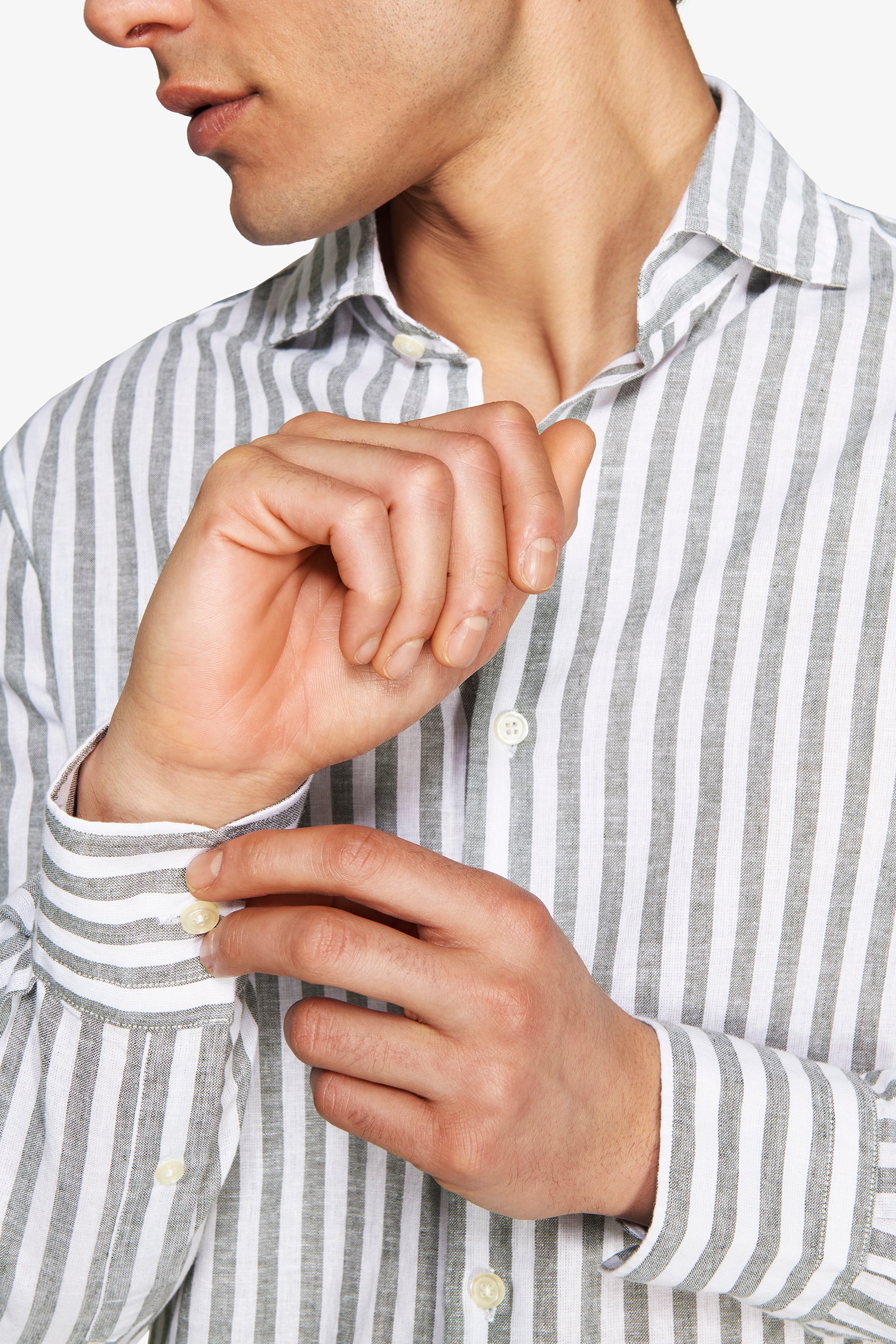 Camicia misto lino a righe verde-Dan John