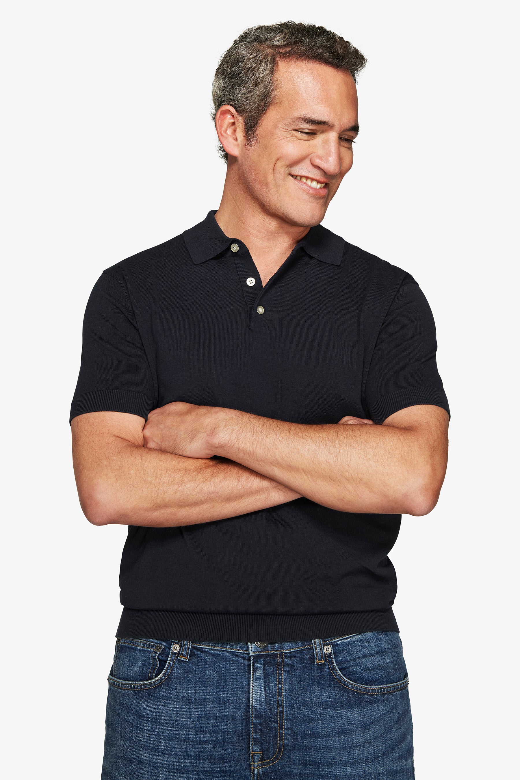 Poloshirt aus blauem Strick