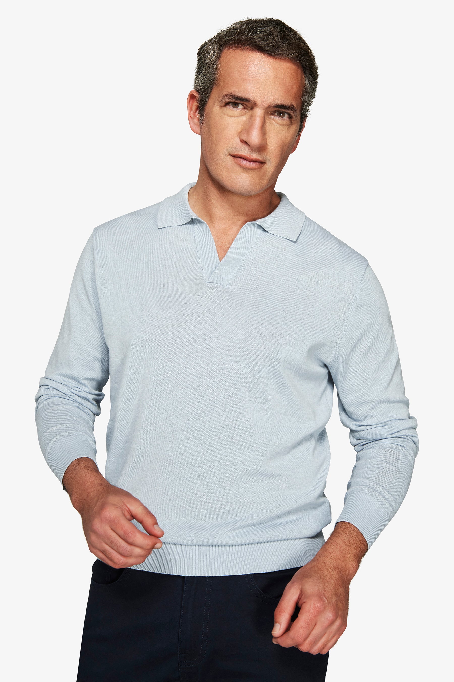 Sky open collar knit polo