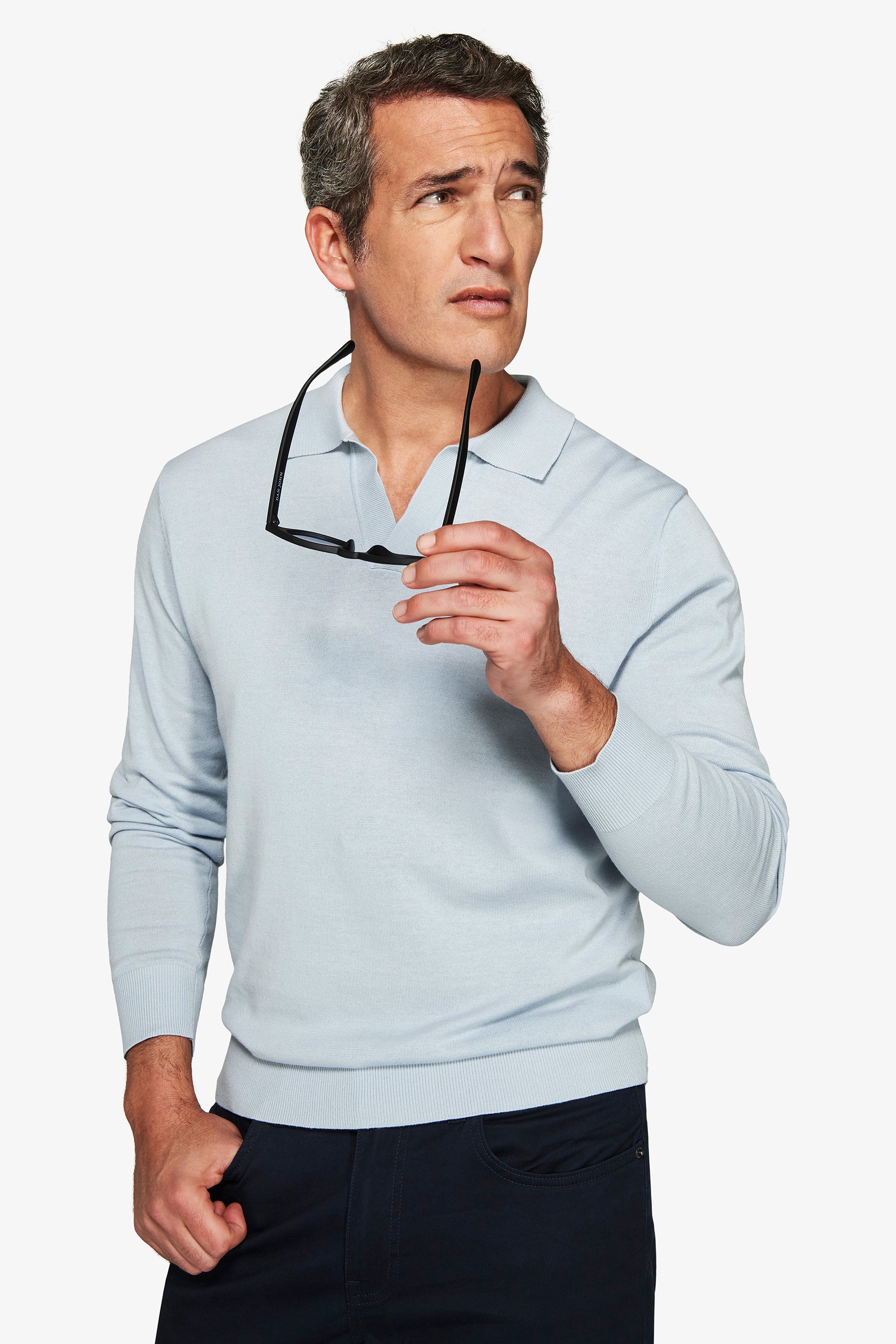 Sky open collar knit polo